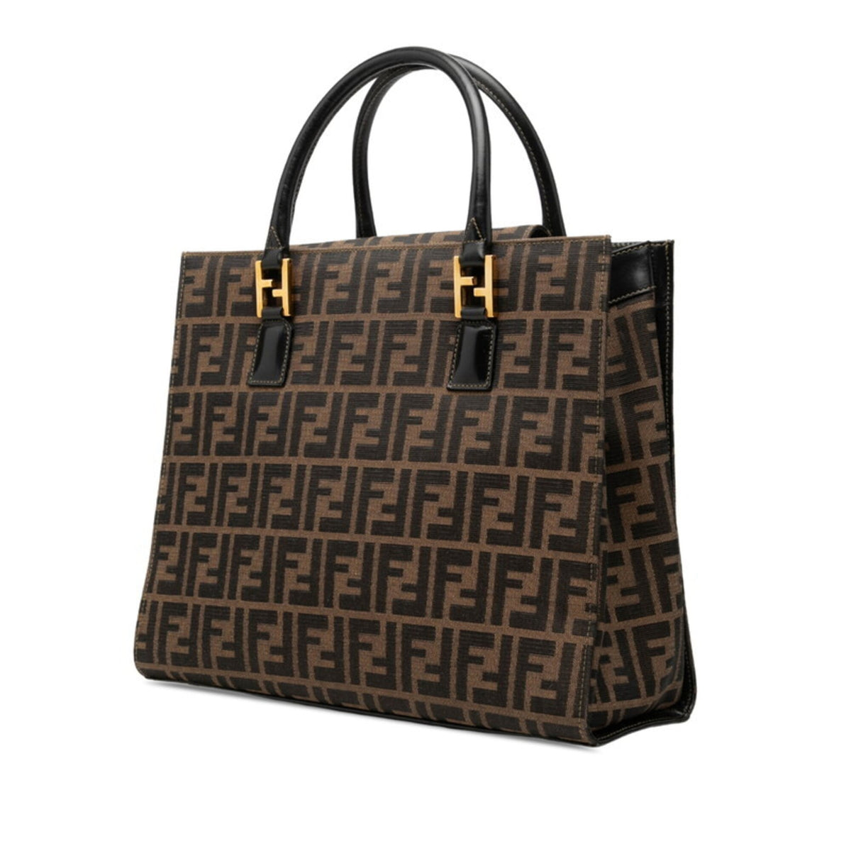 Fendi Black Brown Canvas Leather Tote Bag (Pre-Owned)
