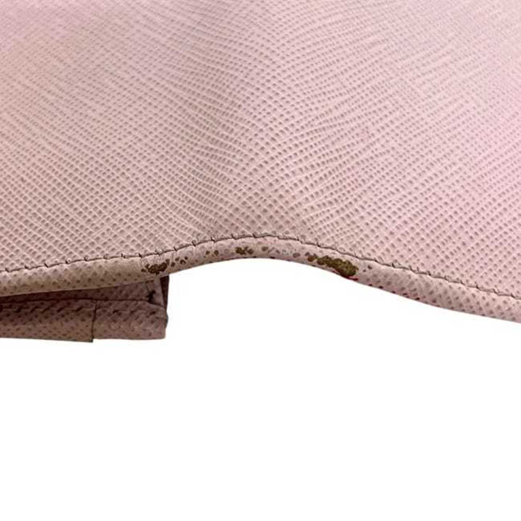 Prada Pink Leather Saffiano Triangle Long Wallet (Bi-Fold) (Pre-Owned)