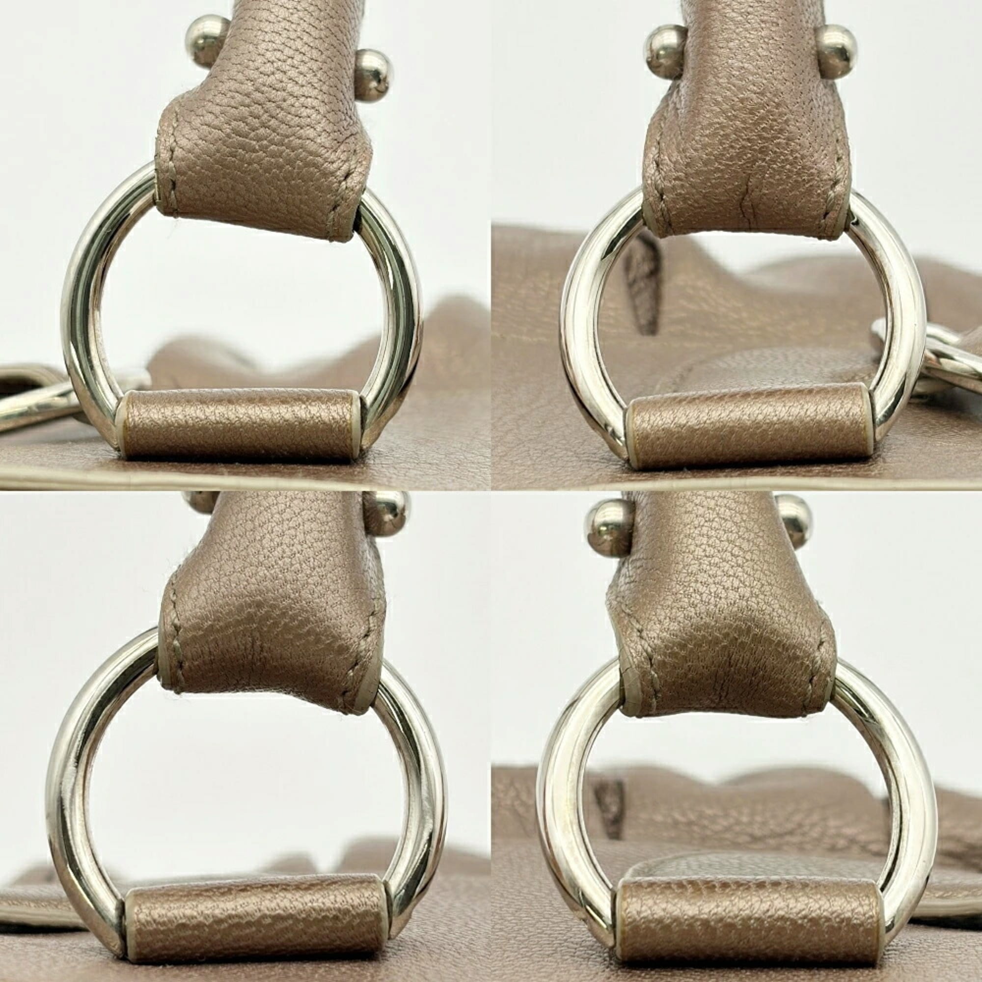 Salvatore Ferragamo Gancini Bronze Leather Handbag (Pre-Owned)