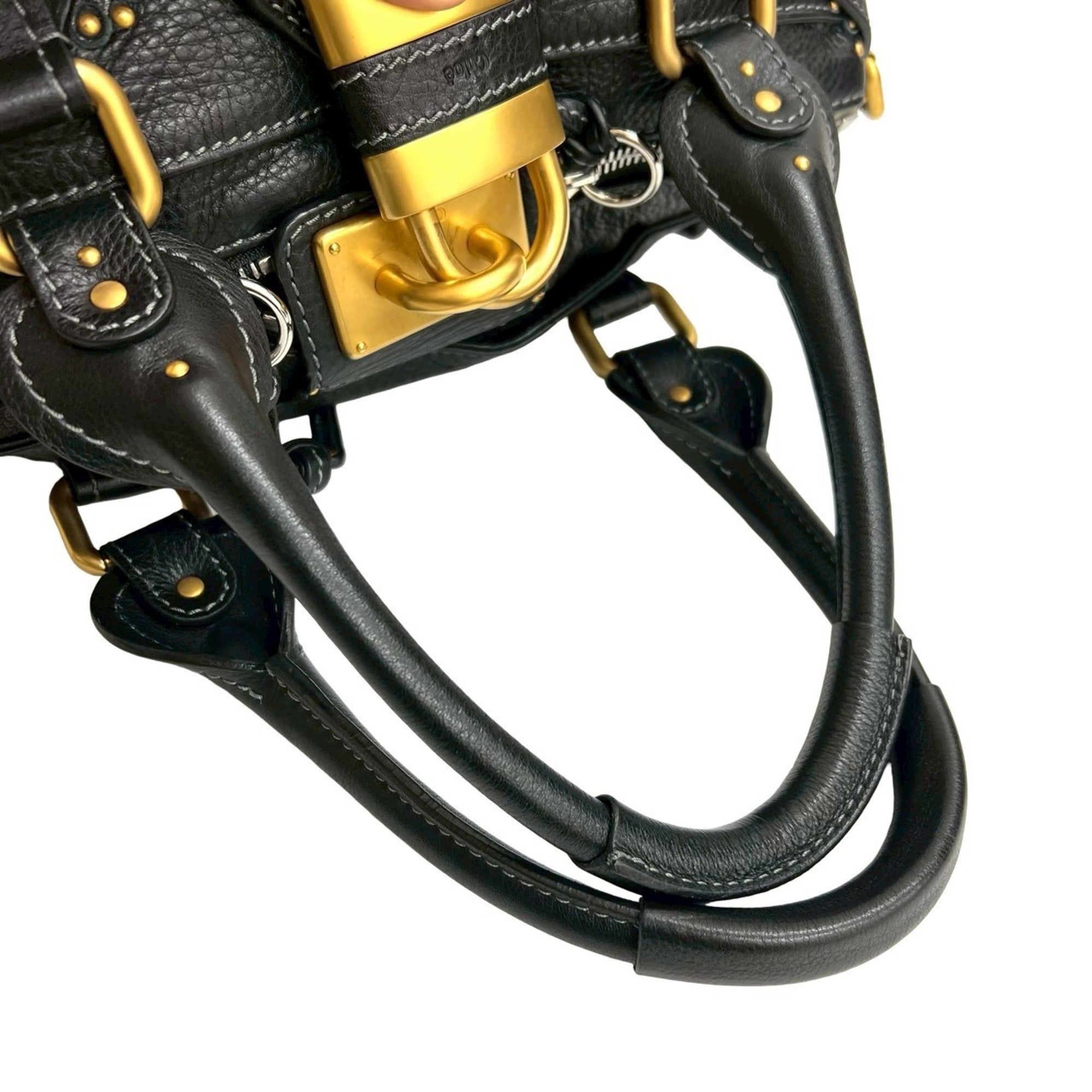 Chloé Black Leather Boston Bag Handbag Tote Bag (Pre-Owned)