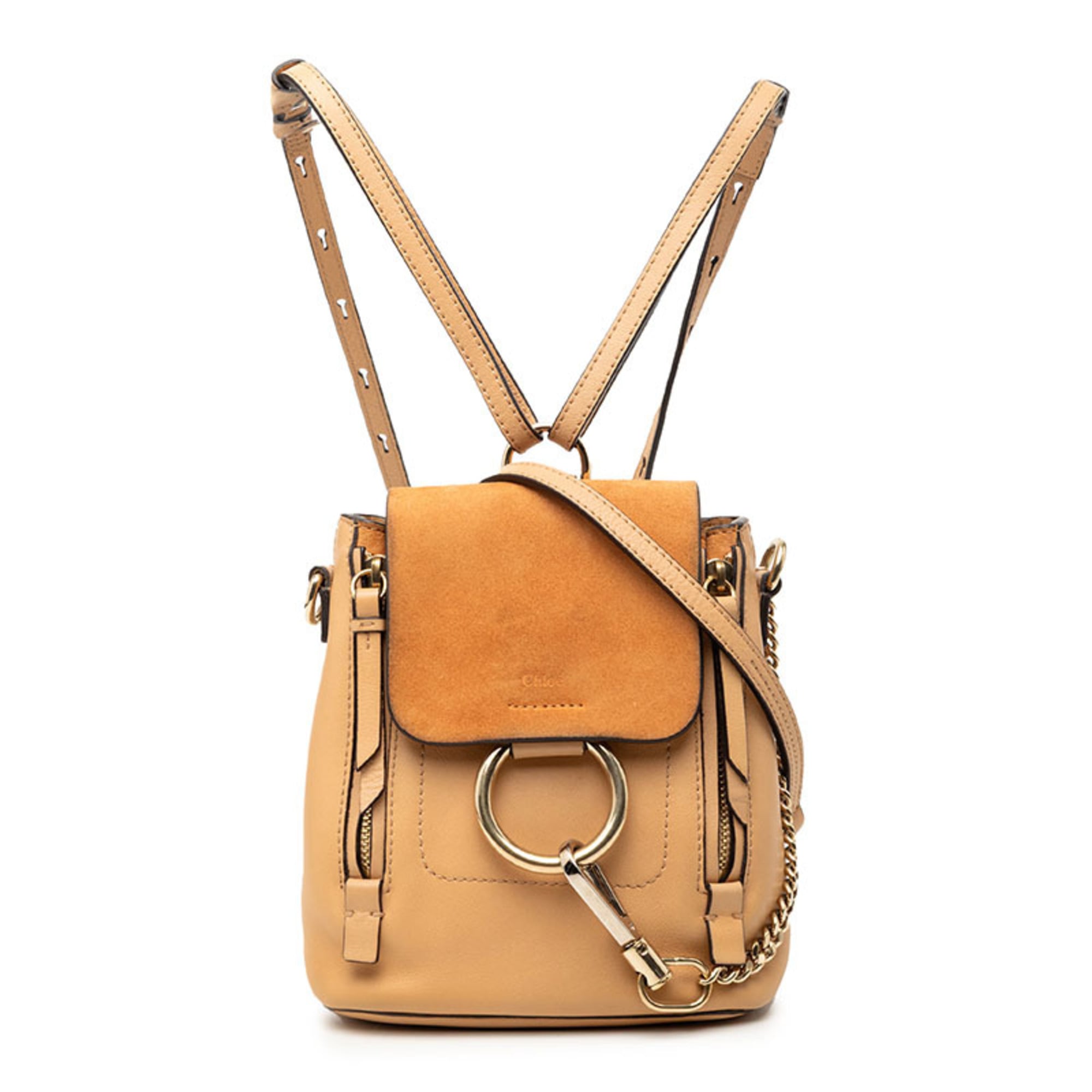 Chloé Beige Grayish Suede Leather Backpack Handbag (Pre-Owned)