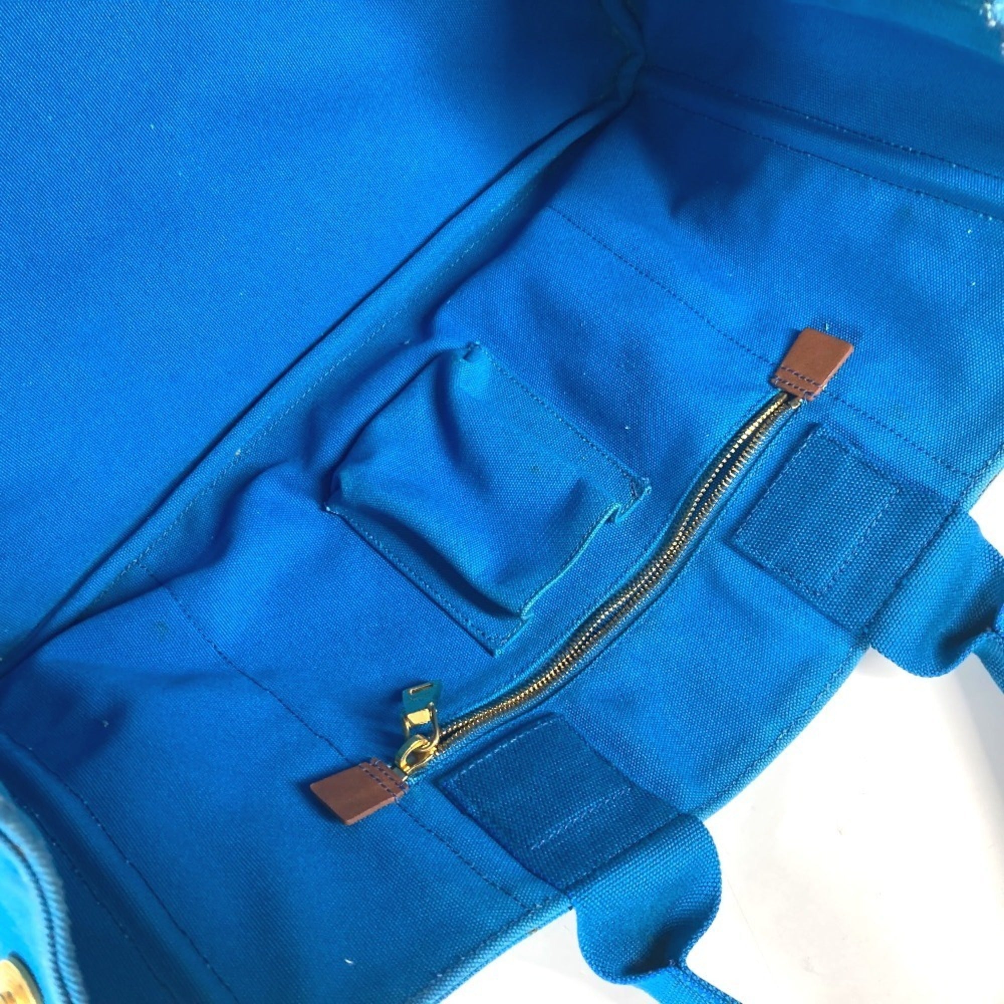 Prada Blue White Canvas Shoulder Bag Tote Bag (Pre-Owned)