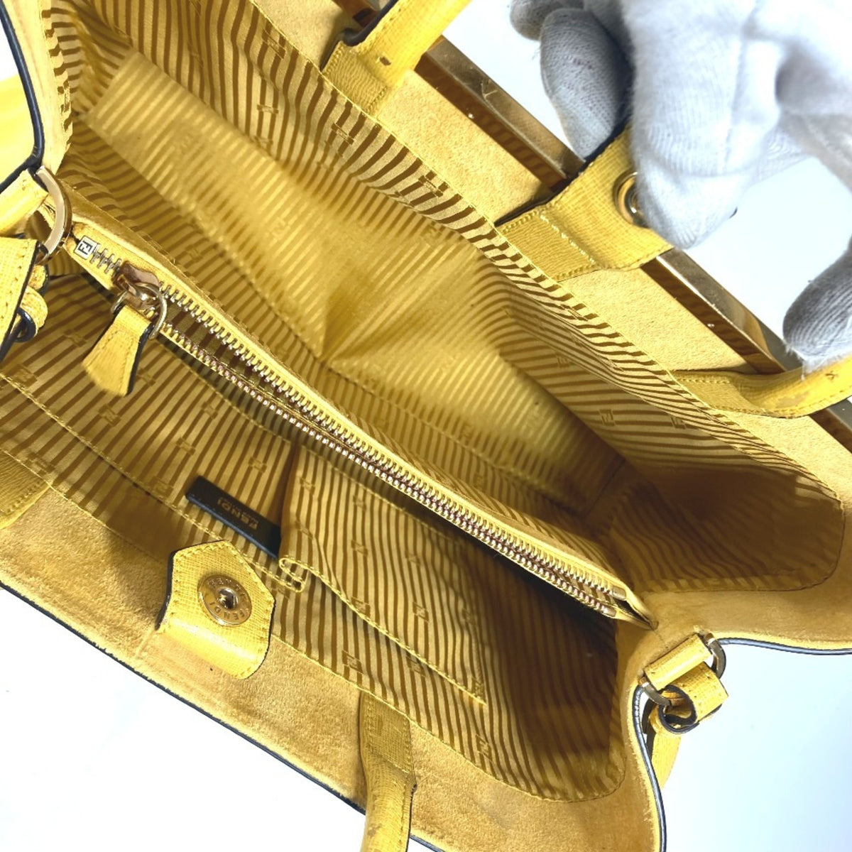 Fendi Yellow Leather Handbag Shoulder Bag Tote Bag (Pre-Owned)