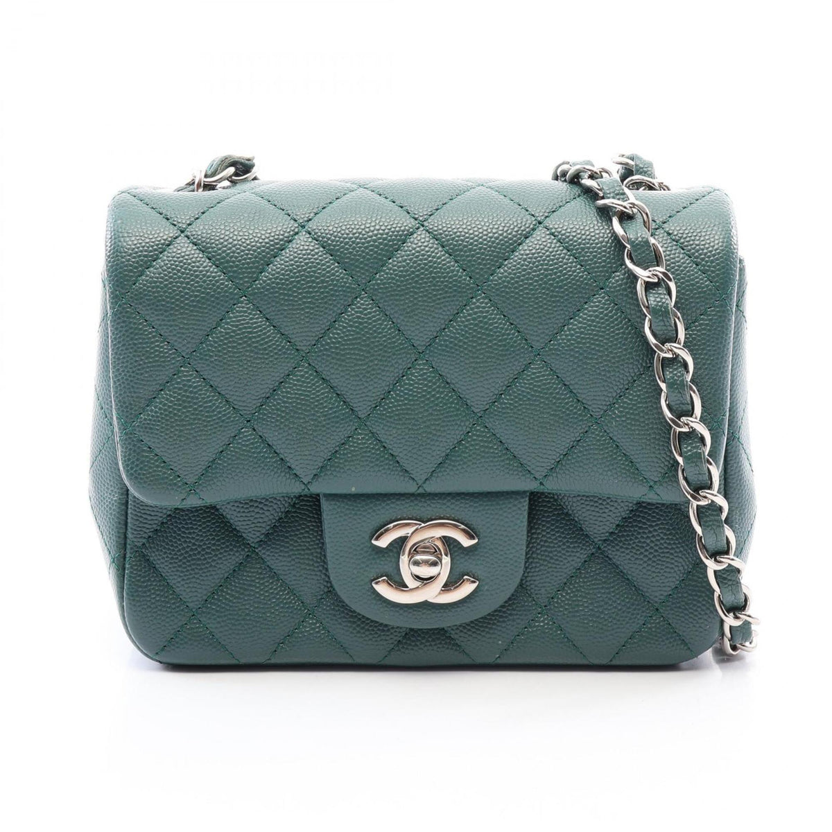 Chanel Green Grained Calfskin Handbag Shoulder Bag (Pre-Owned)
