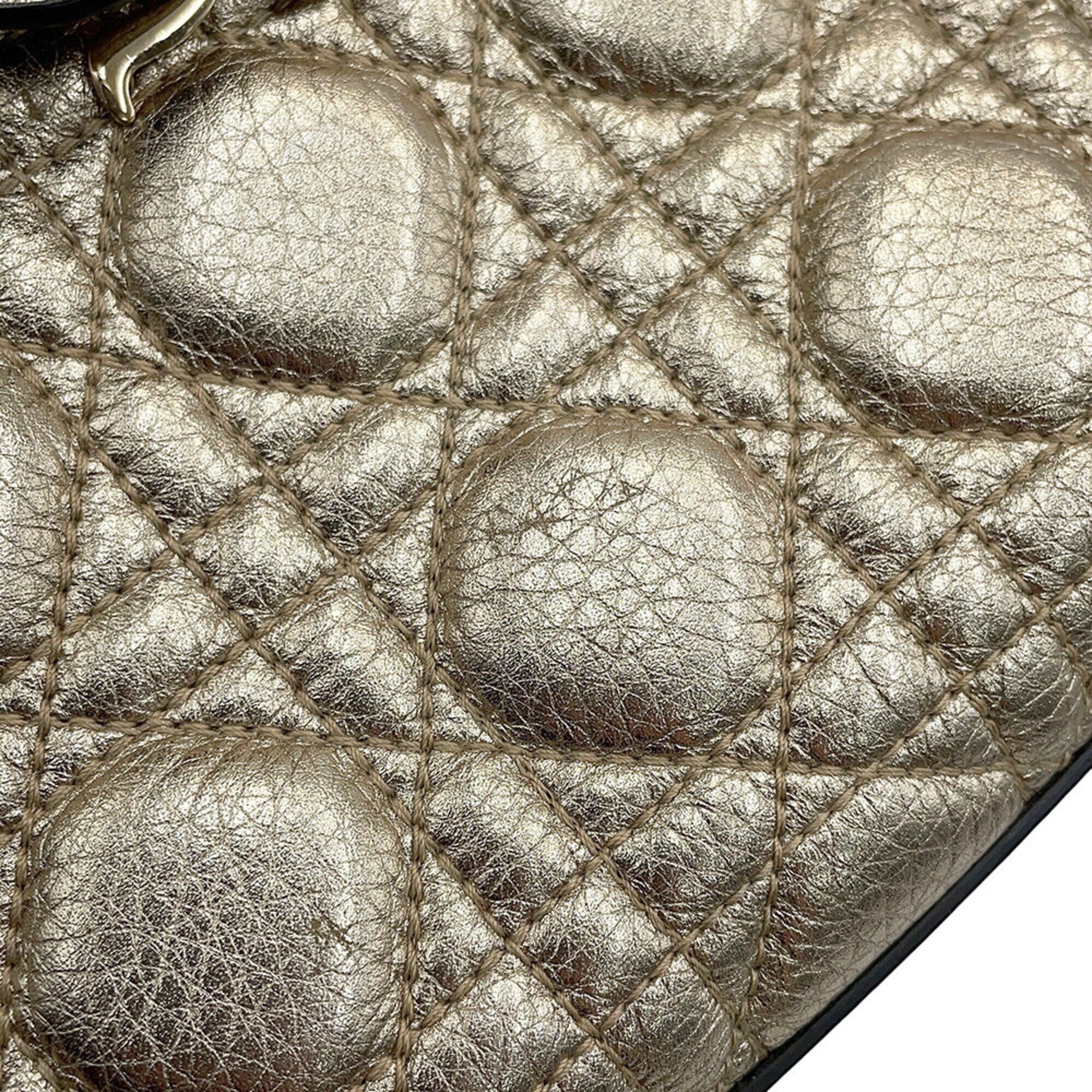 Christian Dior Lady Dior Gold Leather Handbag Shoulder Bag (Pre-Owned)