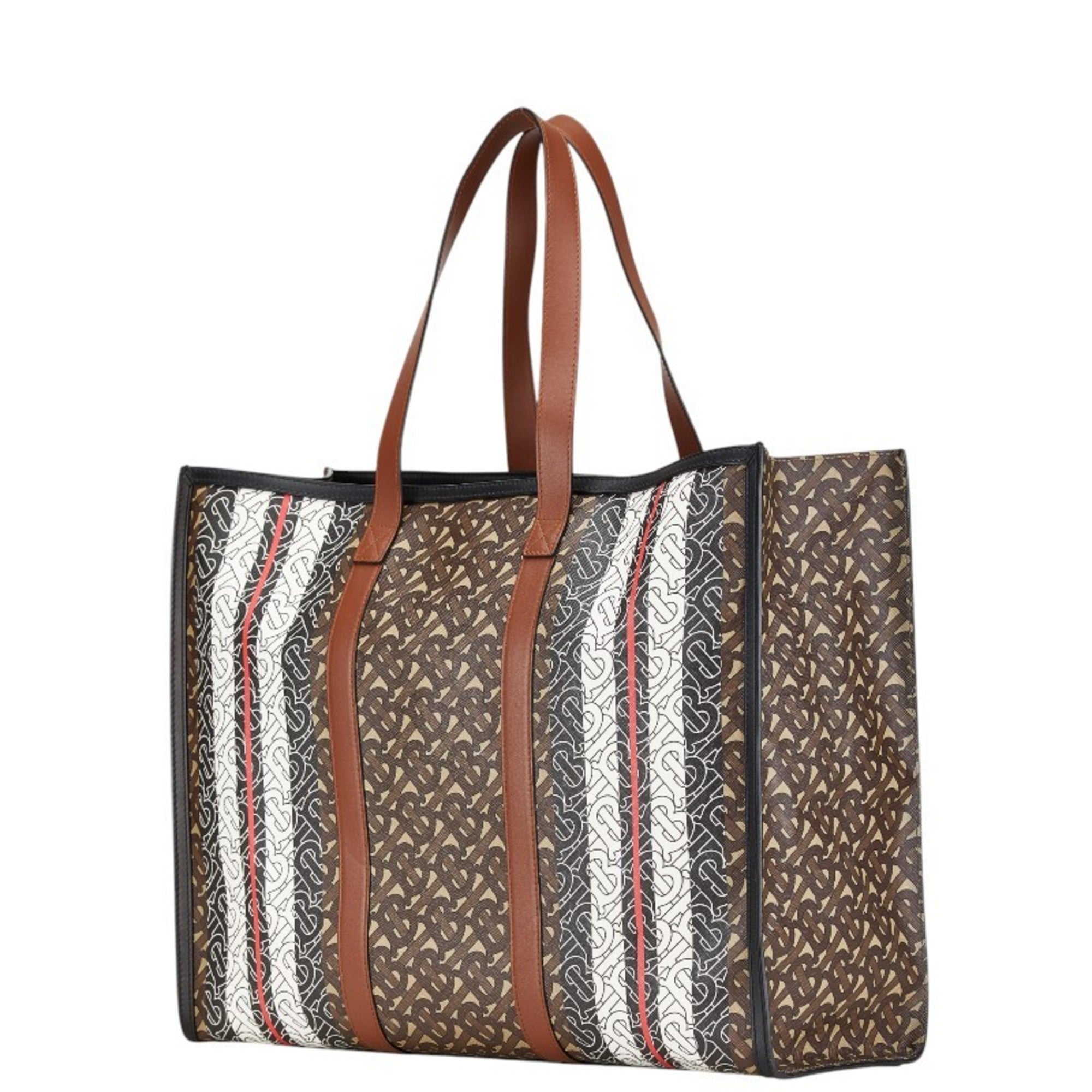 Burberry Brown Multi-Color White Pvc Leather Tote Bag (Pre-Owned)