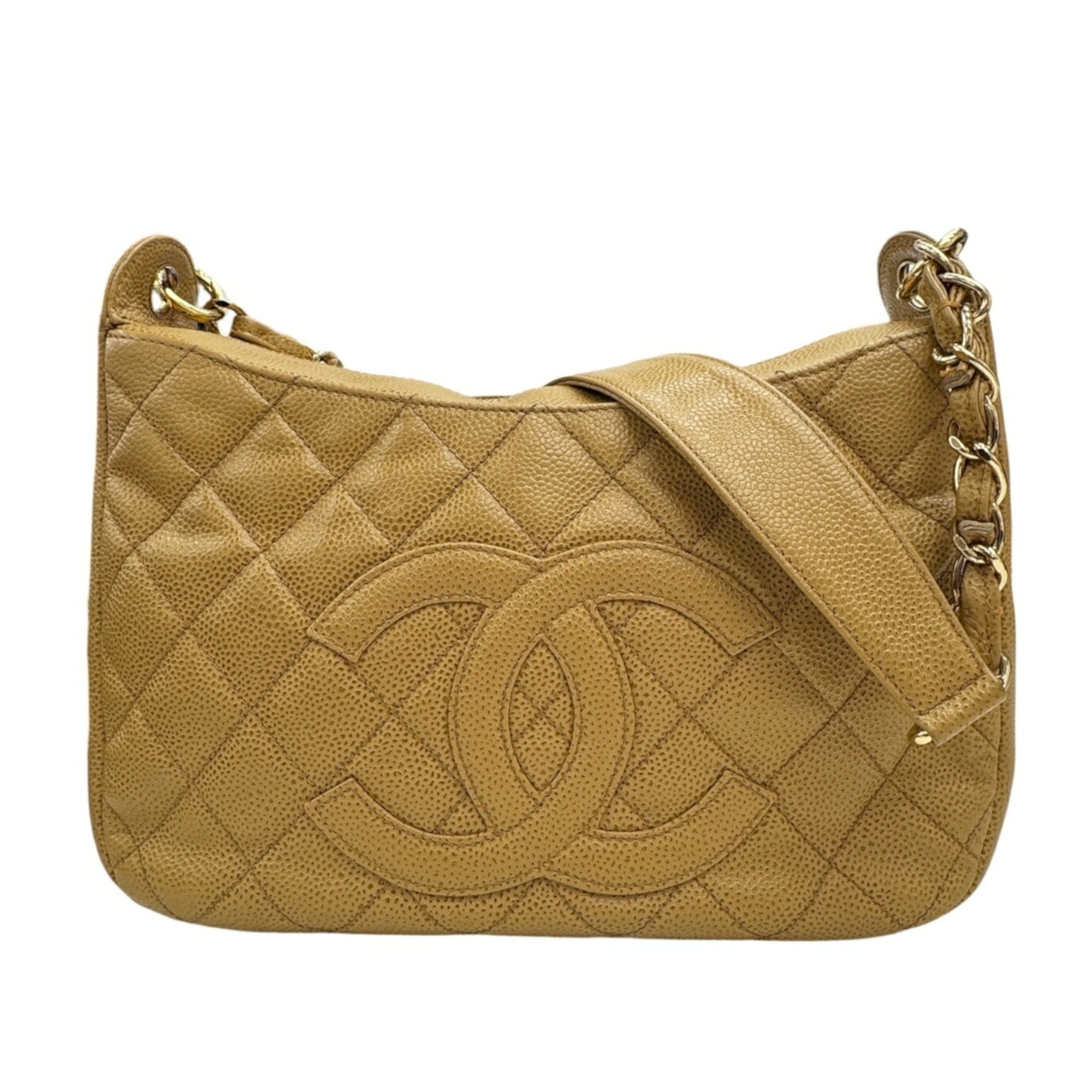 Chanel Beige Grained Calfskin Shoulder Bag (Pre-Owned)