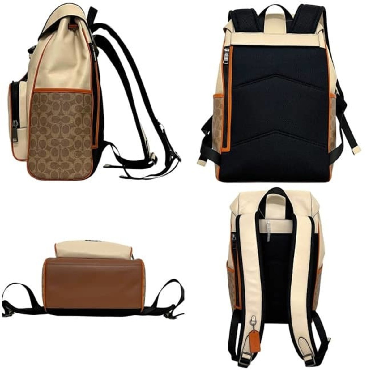 Coach Signature Beige White Leather Backpack (Pre-Owned)