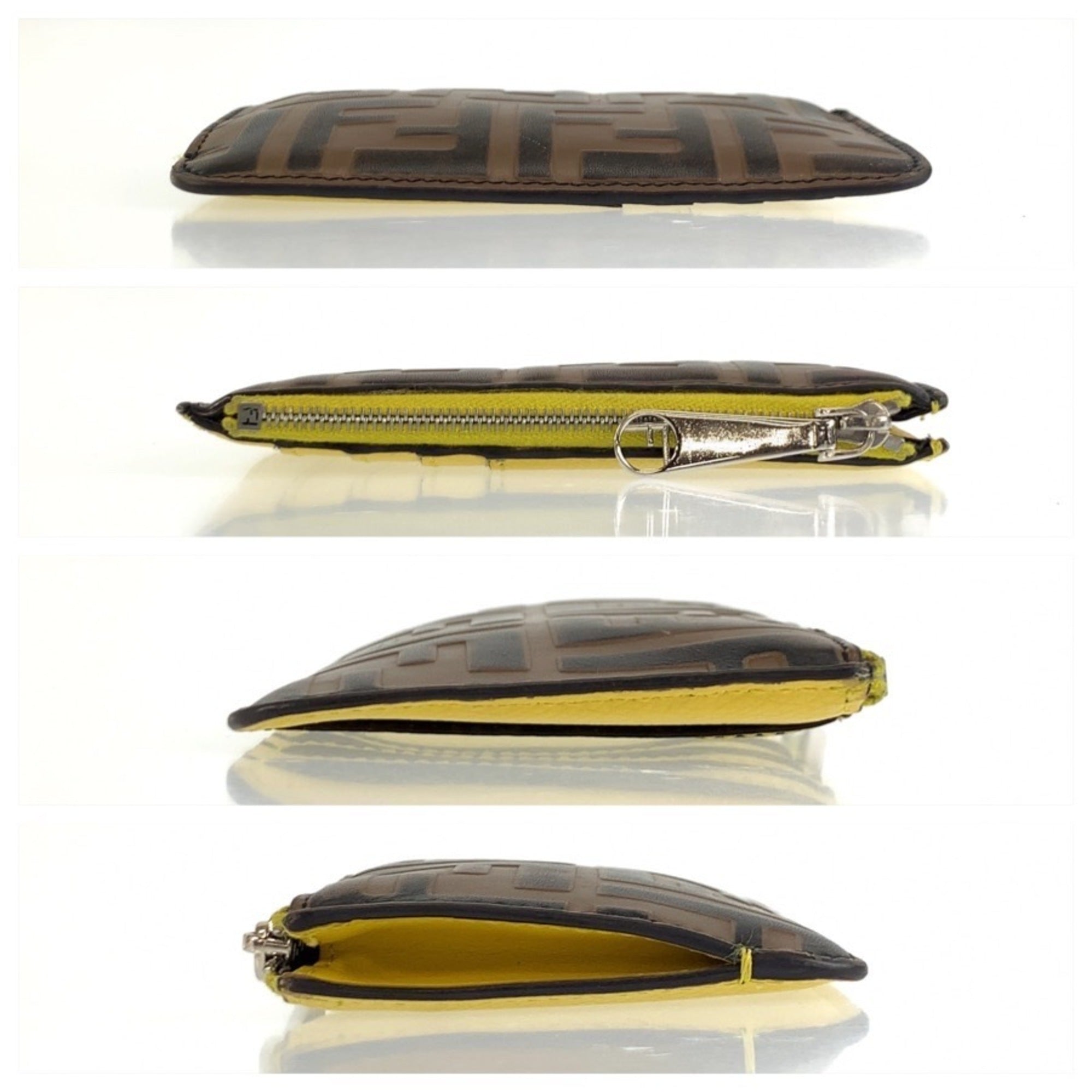Fendi Brown Yellow Leather Coin Purse/Coin Case (Pre-Owned)