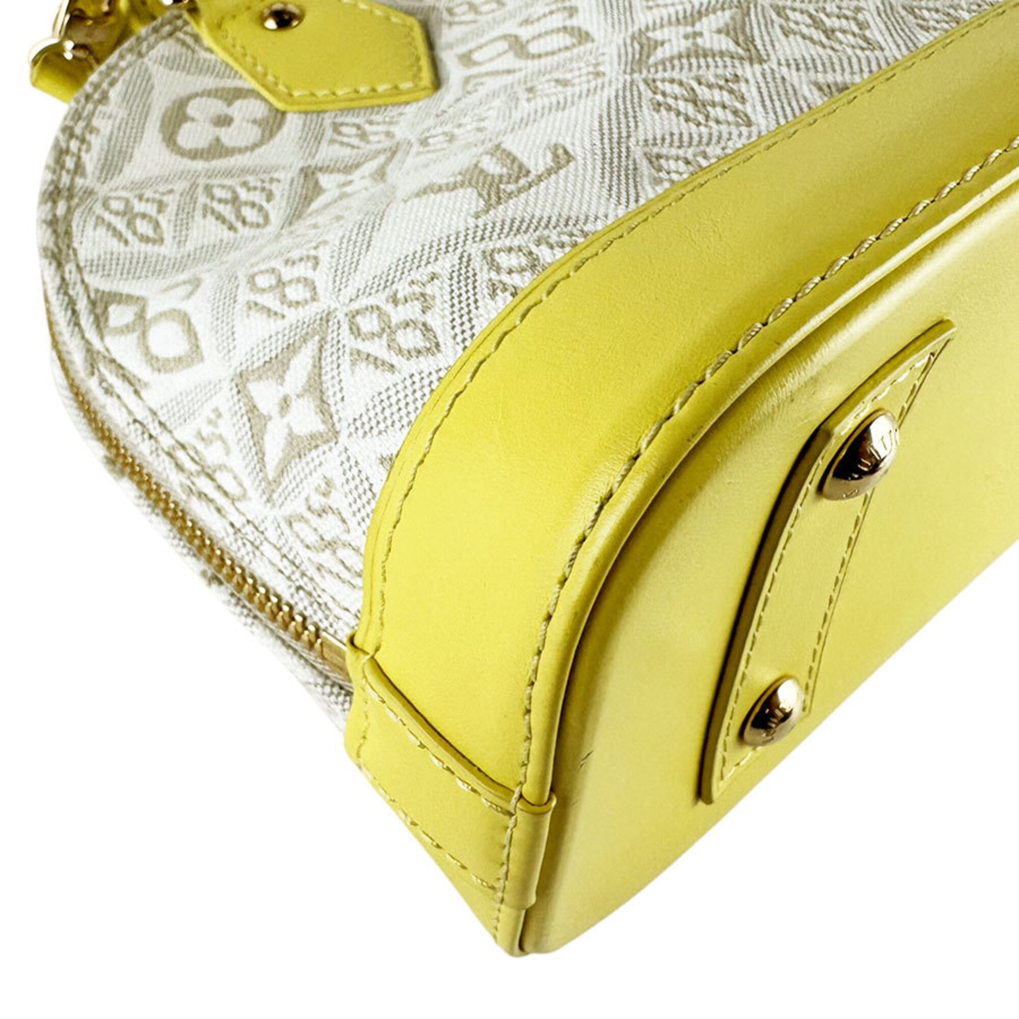 Louis Vuitton Grayish Yellow Canvas Leather Handbag Shoulder Bag (Pre-Owned)