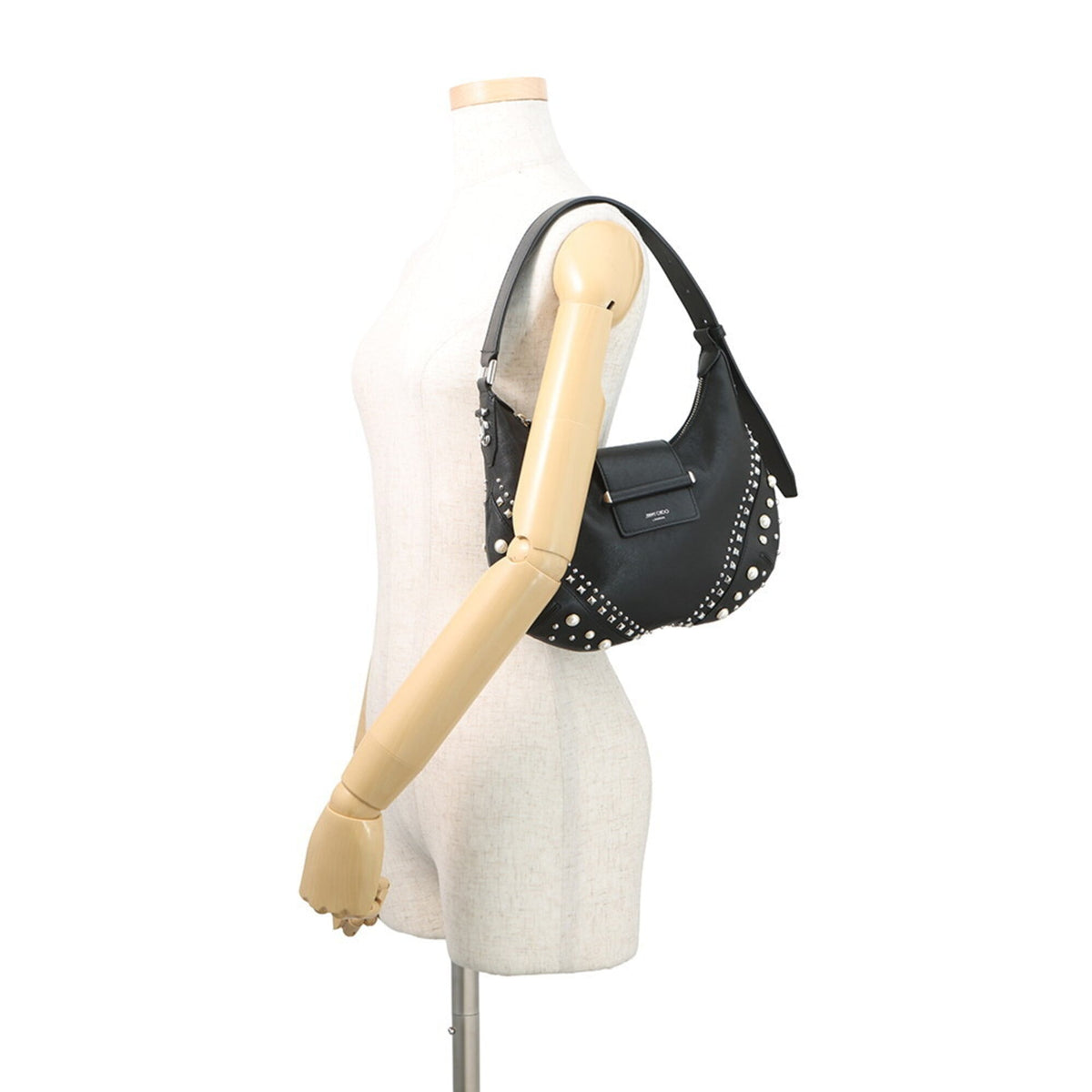 Jimmy Choo Black Leather Artificial Pearl Handbag (Pre-Owned)