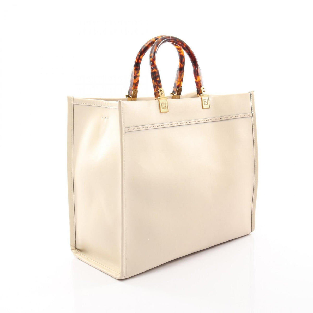 Fendi Gray Ivory Leather Handbag Tote Bag (Pre-Owned)