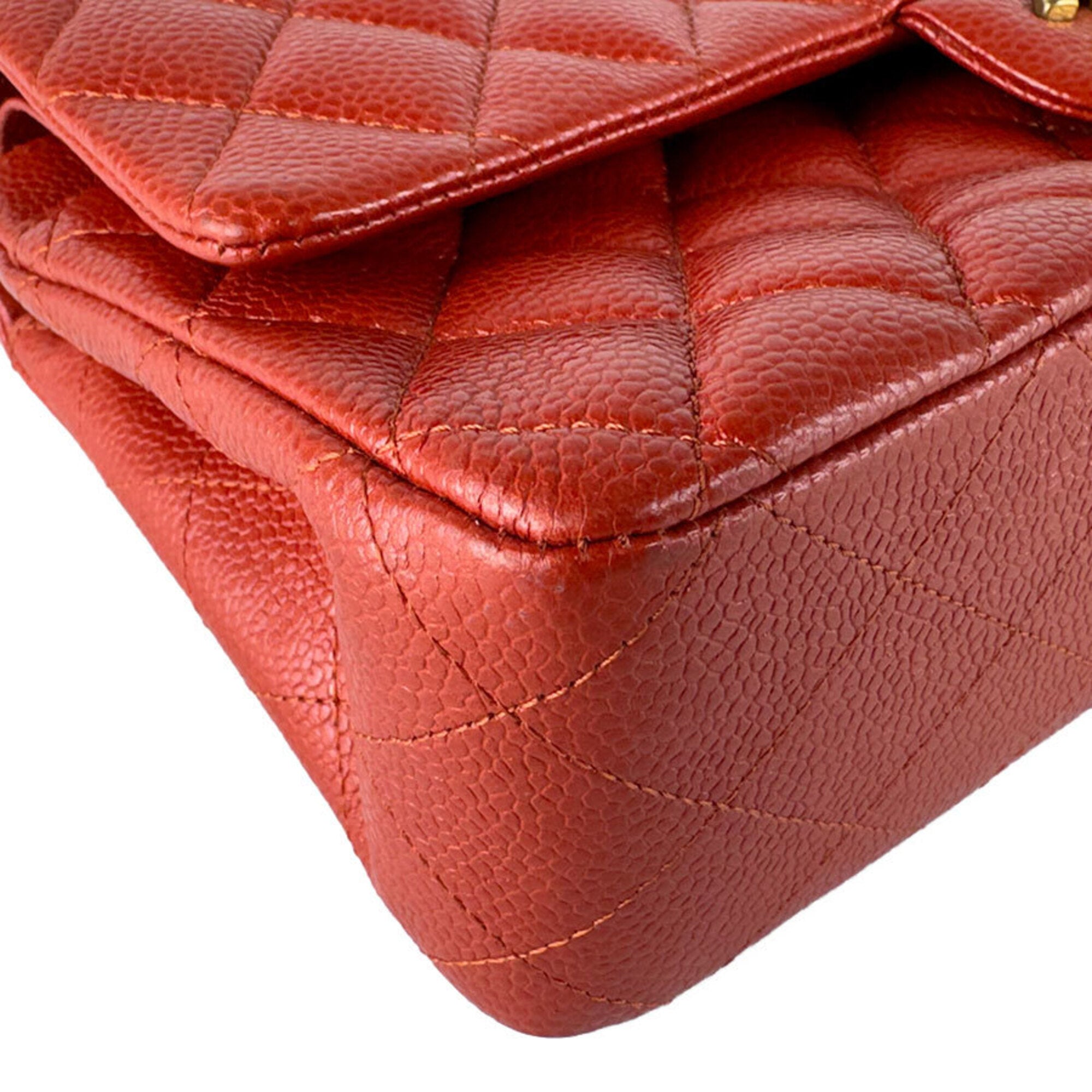 Chanel Orange Red Grained Calfskin Shoulder Bag (Pre-Owned)