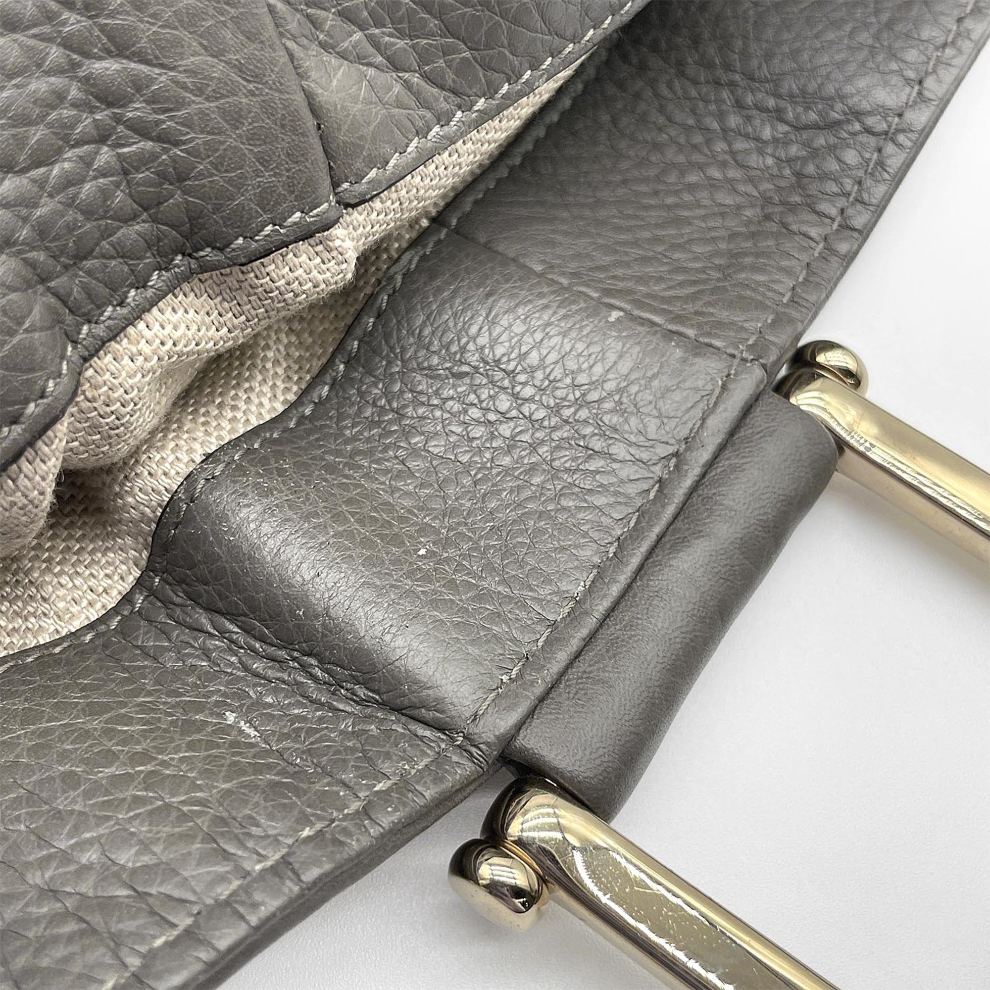 Gucci Horsebit Gray Leather Tote Bag (Pre-Owned)