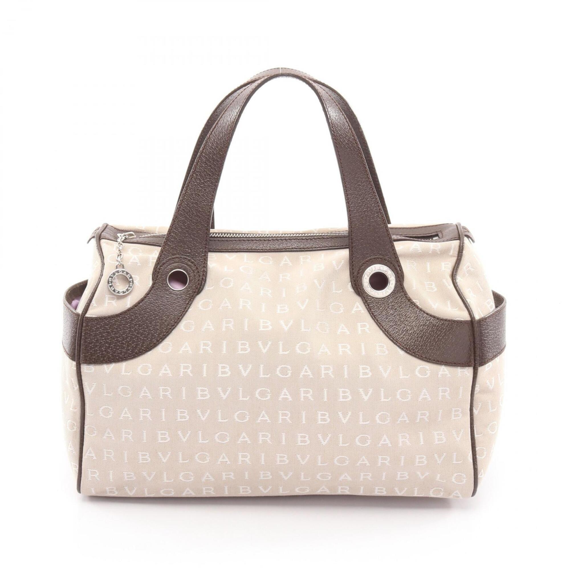 Bvlgari Beige Brown Canvas Leather Handbag (Pre-Owned)