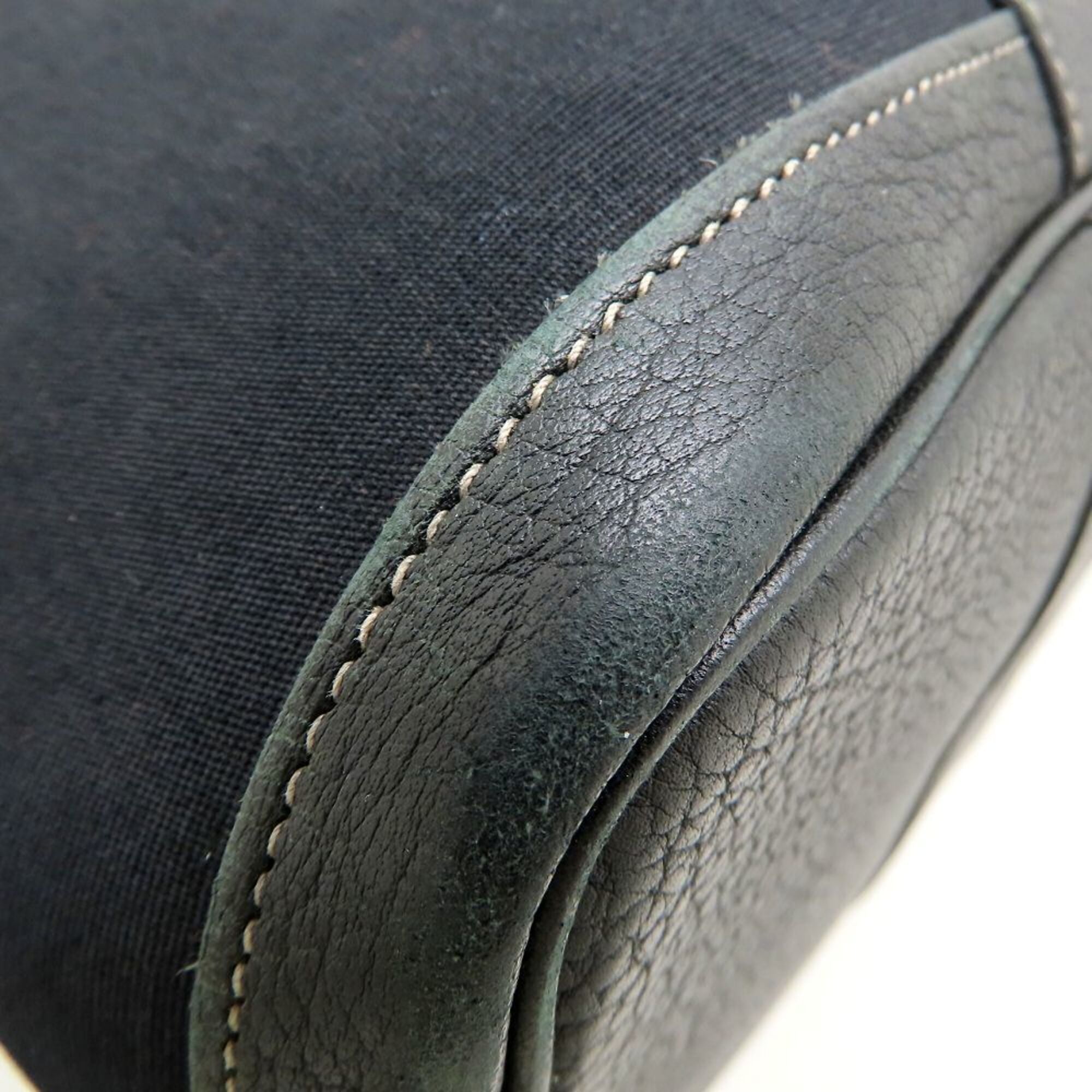 Hermes Black Toile Officier Buffalo Leather Handbag (Pre-Owned)