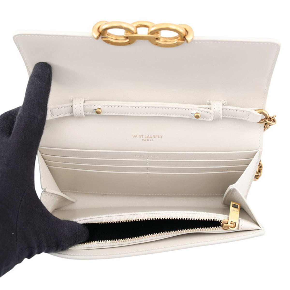 Saint Laurent White Chain/Shoulder Wallet (Pre-Owned)
