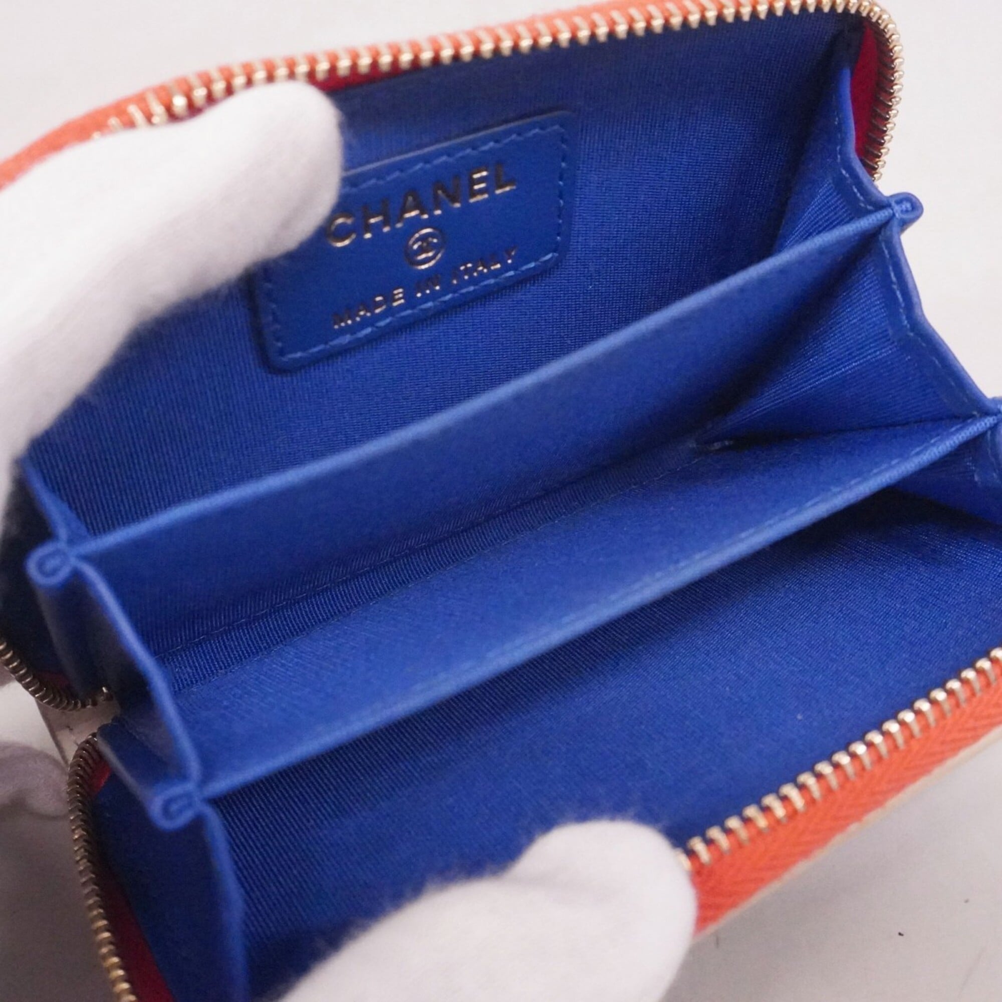 Chanel Blue Red Color White Grained Calfskin Coin Purse/Coin Case (Pre-Owned)