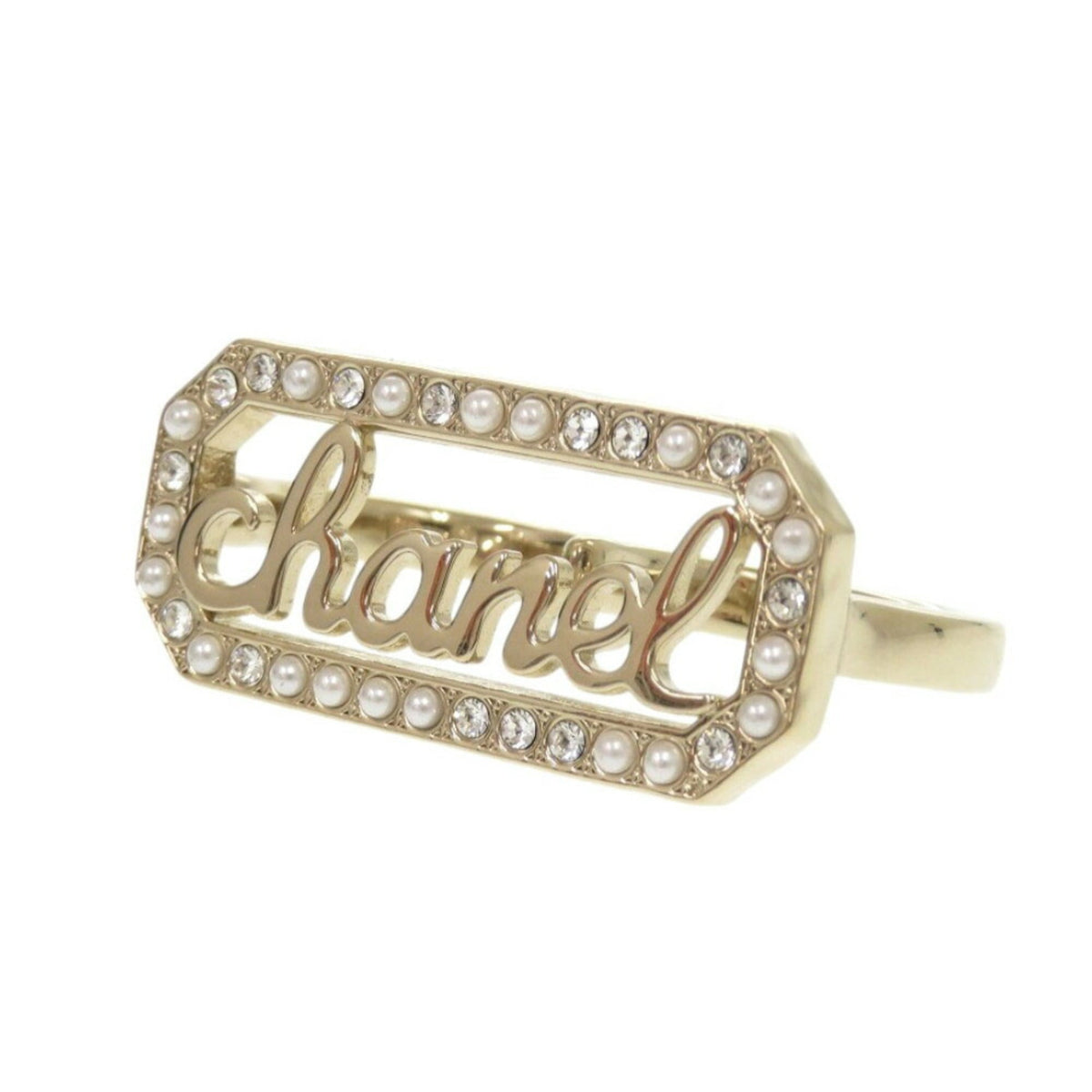 Chanel Gold Artificial Pearl Metal Band Ring (Pre-Owned)