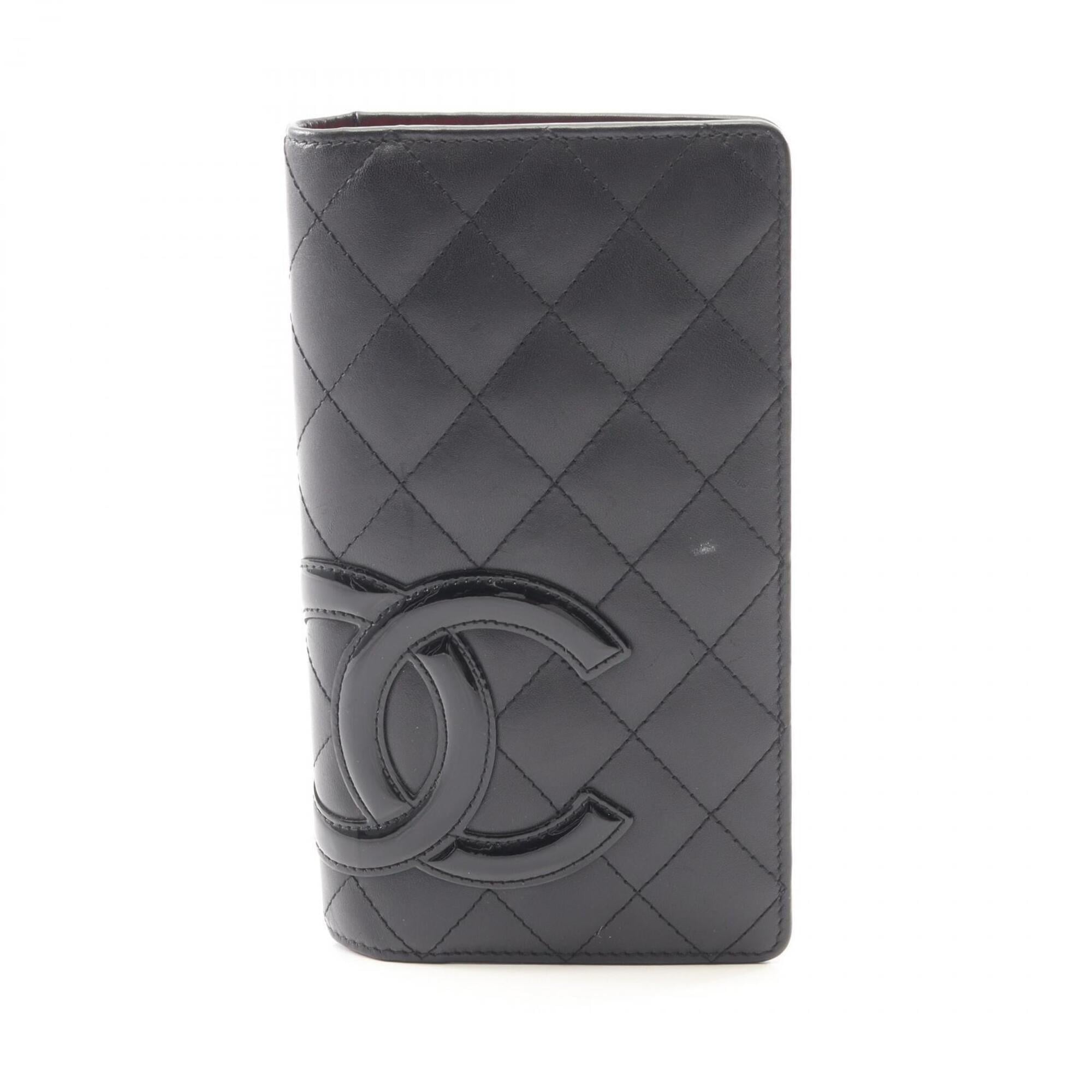 Chanel Black Leather Patent Leather Long Wallet (Bi-Fold) (Pre-Owned)