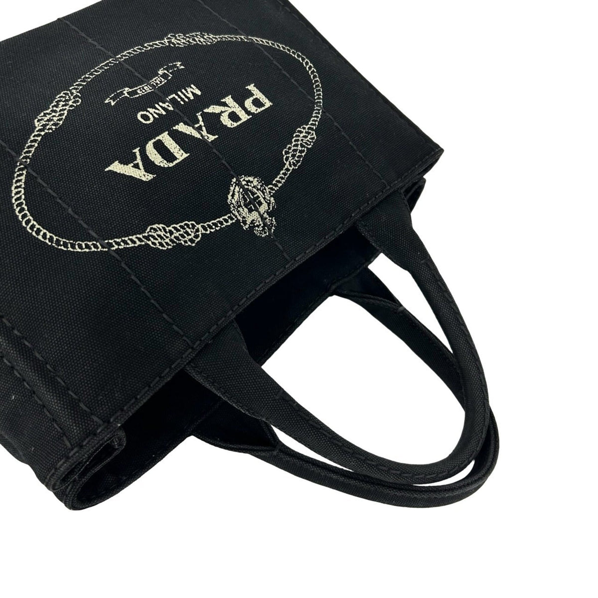 Prada Black Canvas Handbag Shoulder Bag Tote Bag (Pre-Owned)