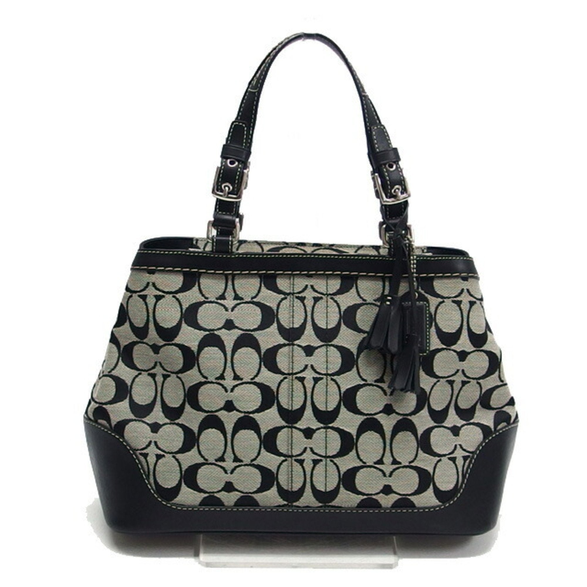 Coach Black Gray Canvas Leather Handbag (Pre-Owned)