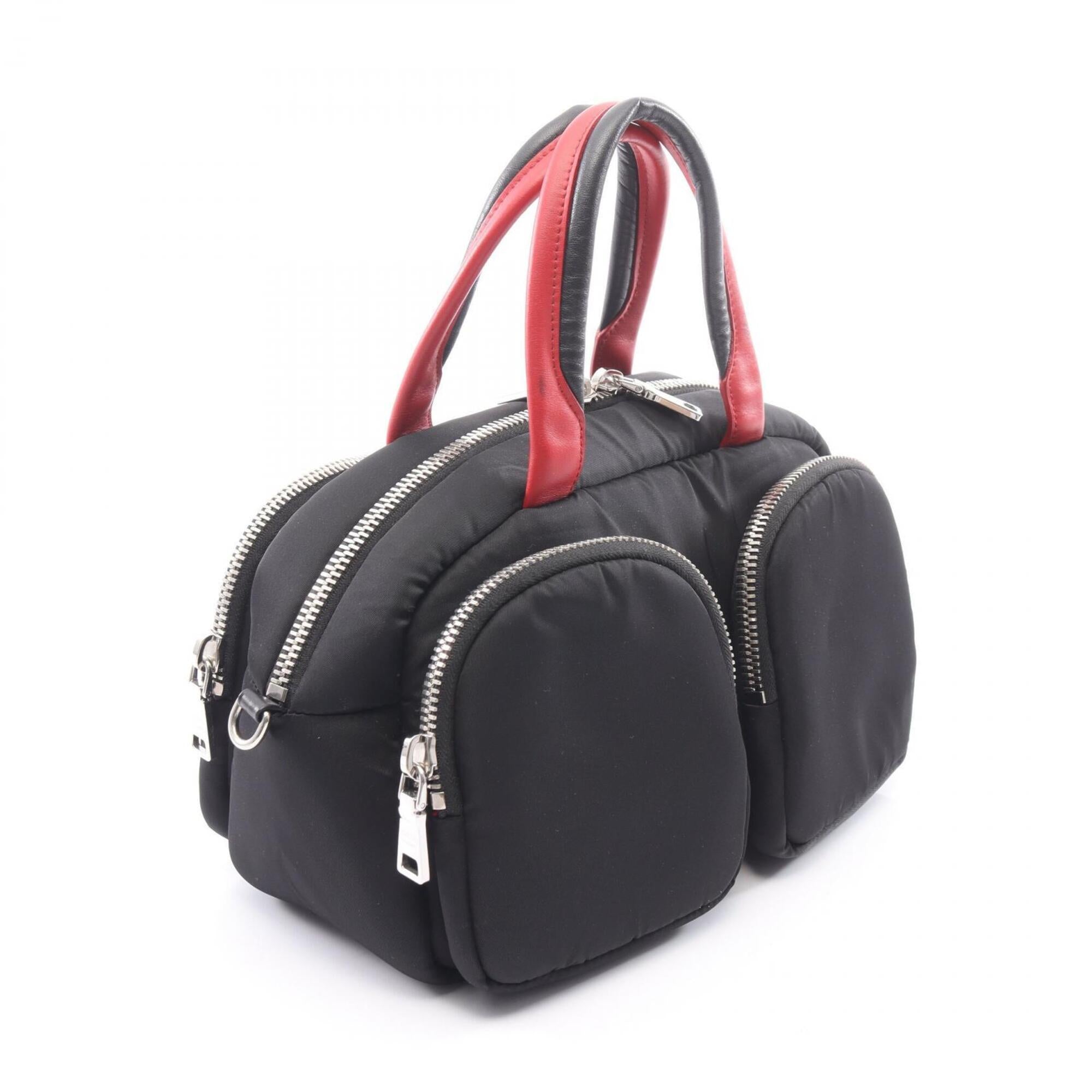 Prada Black Red Color Nylon Leather Handbag (Pre-Owned)