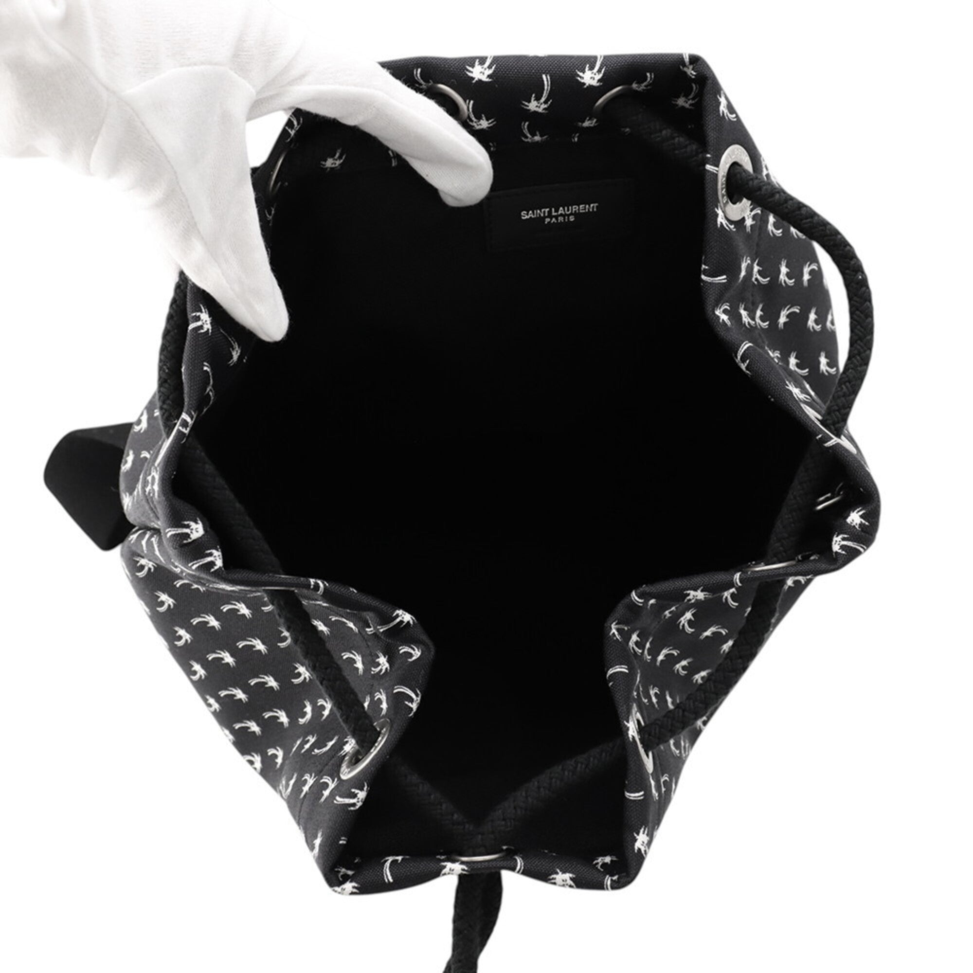 Yves Saint Laurent Black White Canvas Handbag Pouch Shoulder Bag (Pre-Owned)
