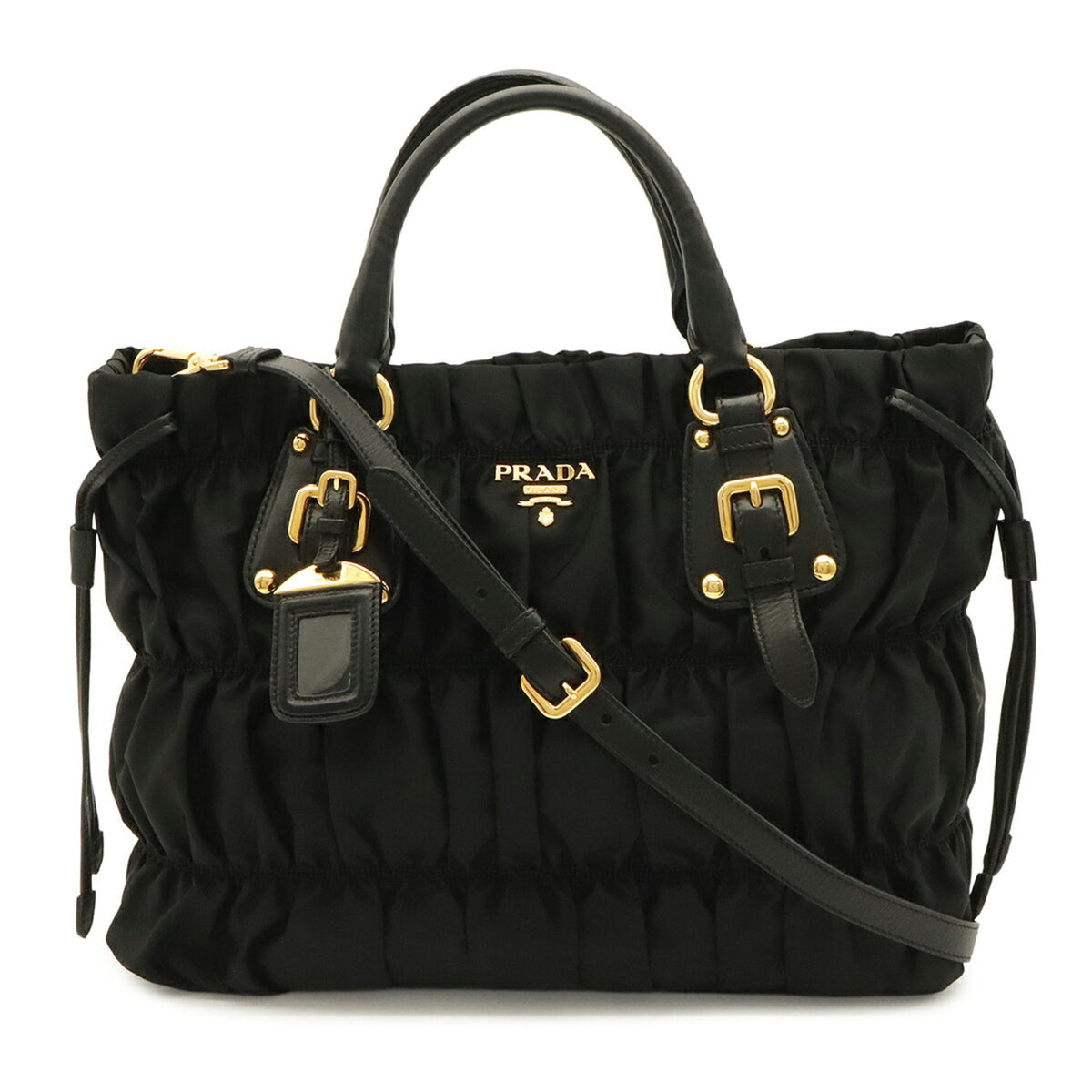 Prada Black Nero Nylon Leather Handbag Shoulder Bag Tote Bag (Pre-Owned)