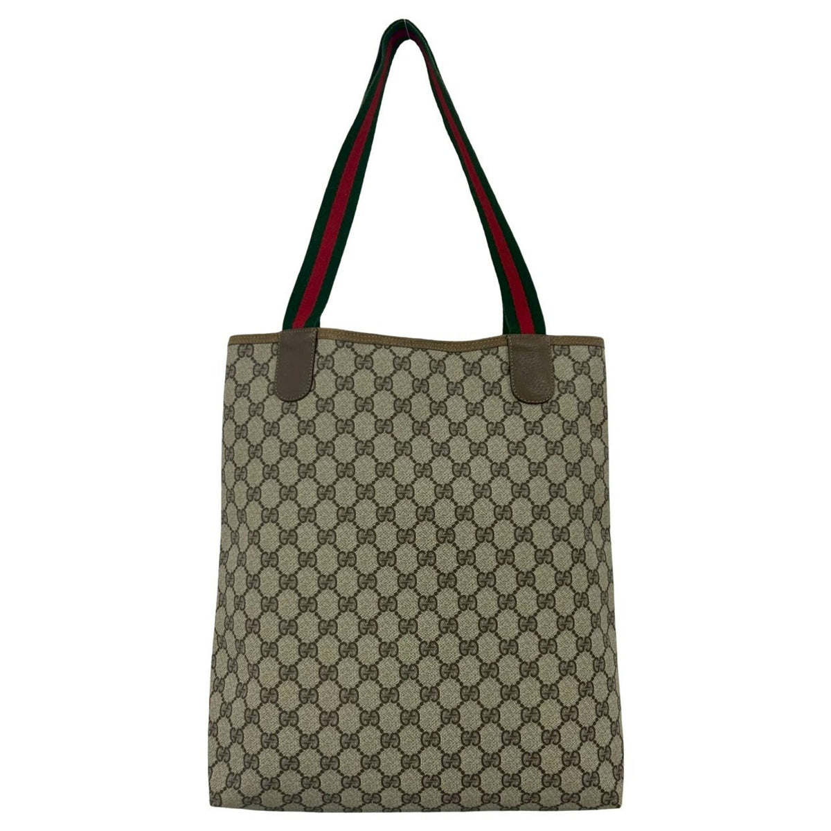 Gucci Brown Green Red Color Leather Pvc Handbag Tote Bag (Pre-Owned)