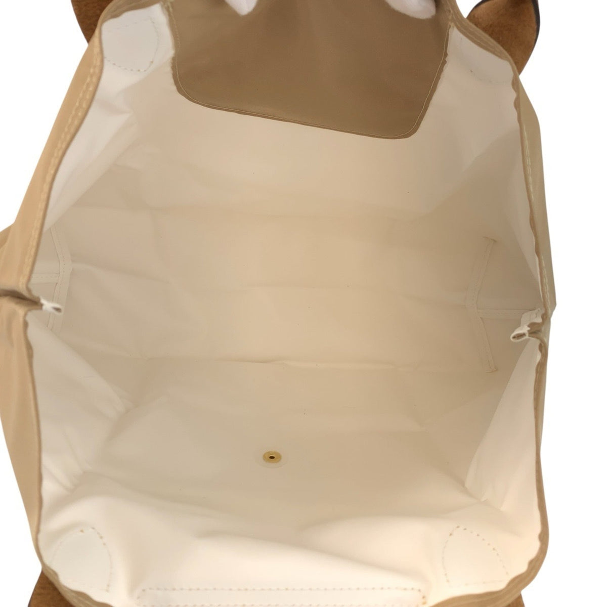 Longchamp Beige Brown Nylon Leather Handbag Tote Bag (Pre-Owned)