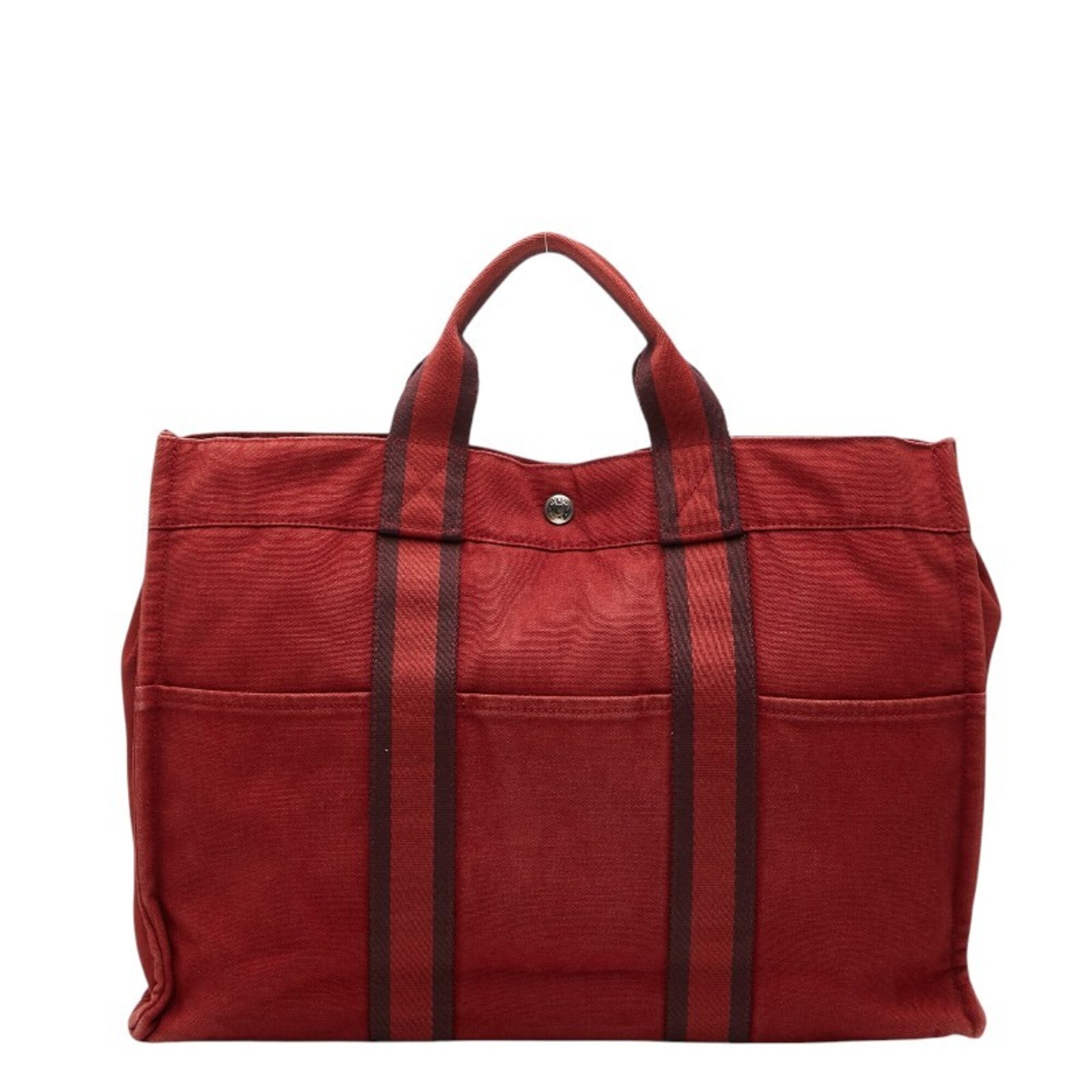 Hermes Red Color Canvas Handbag Tote Bag (Pre-Owned)
