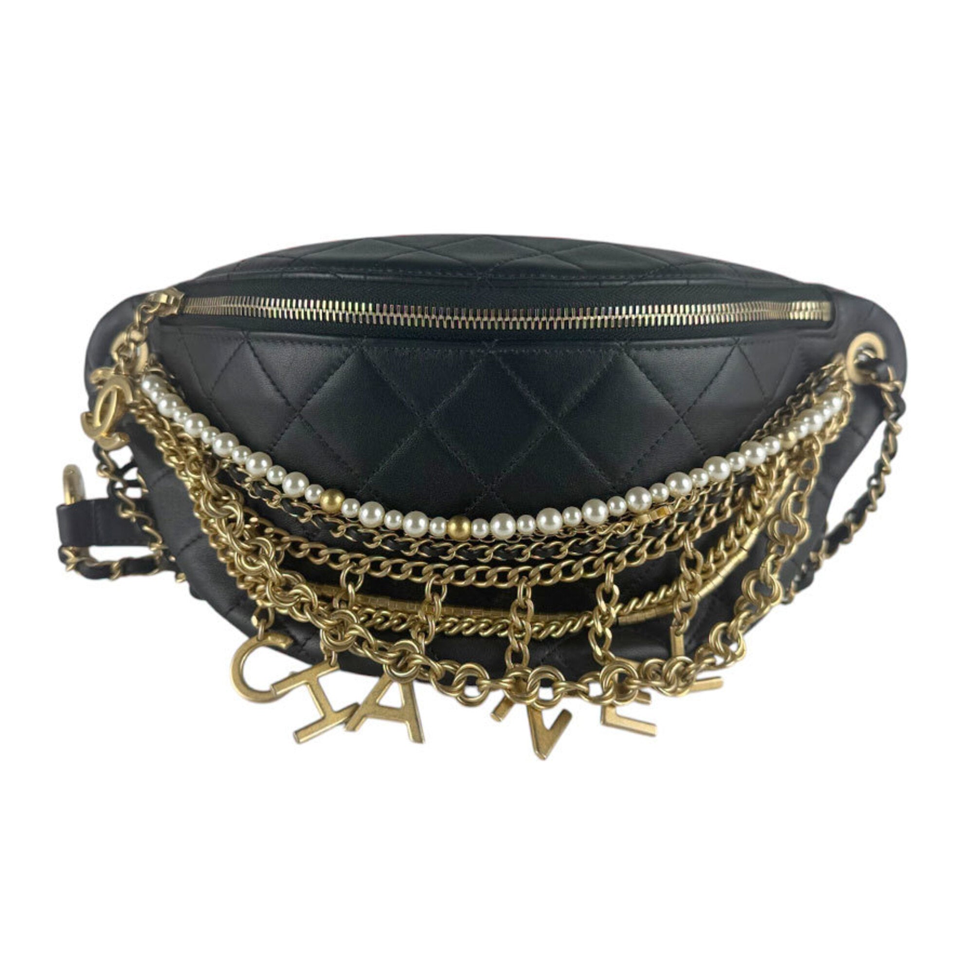 Chanel Black Gold Off-White Leather Fanny Pack Shoulder Bag (Pre-Owned)