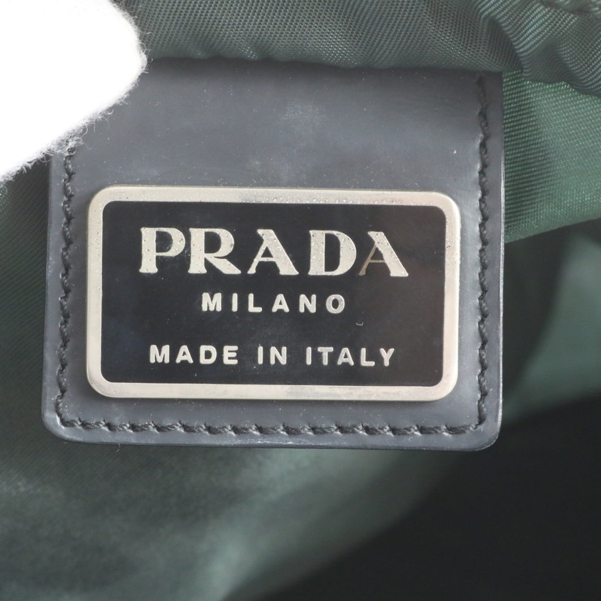 Prada Green Leather Nylon Messenger Bag Shoulder Bag (Pre-Owned)