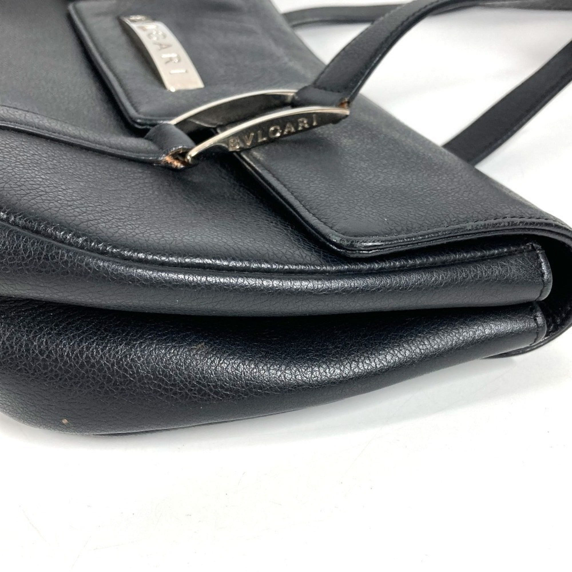 Bvlgari Black Leather Shoulder Bag Tote Bag (Pre-Owned)