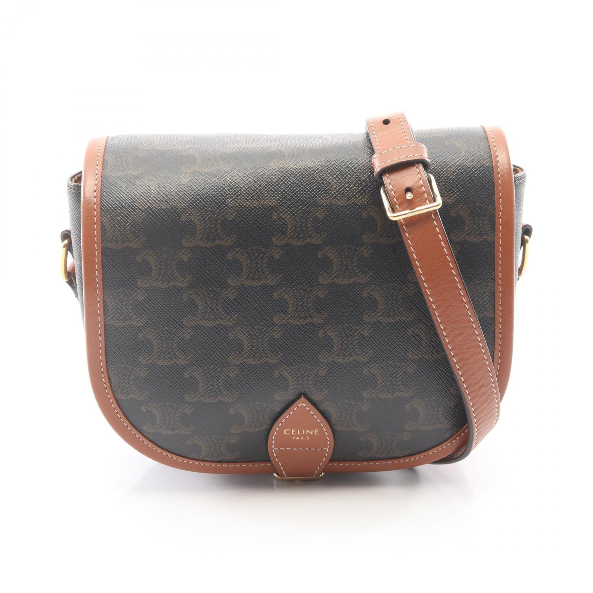 Celine Black Brown Coated Canvas Leather Handbag Shoulder Bag (Pre-Owned)