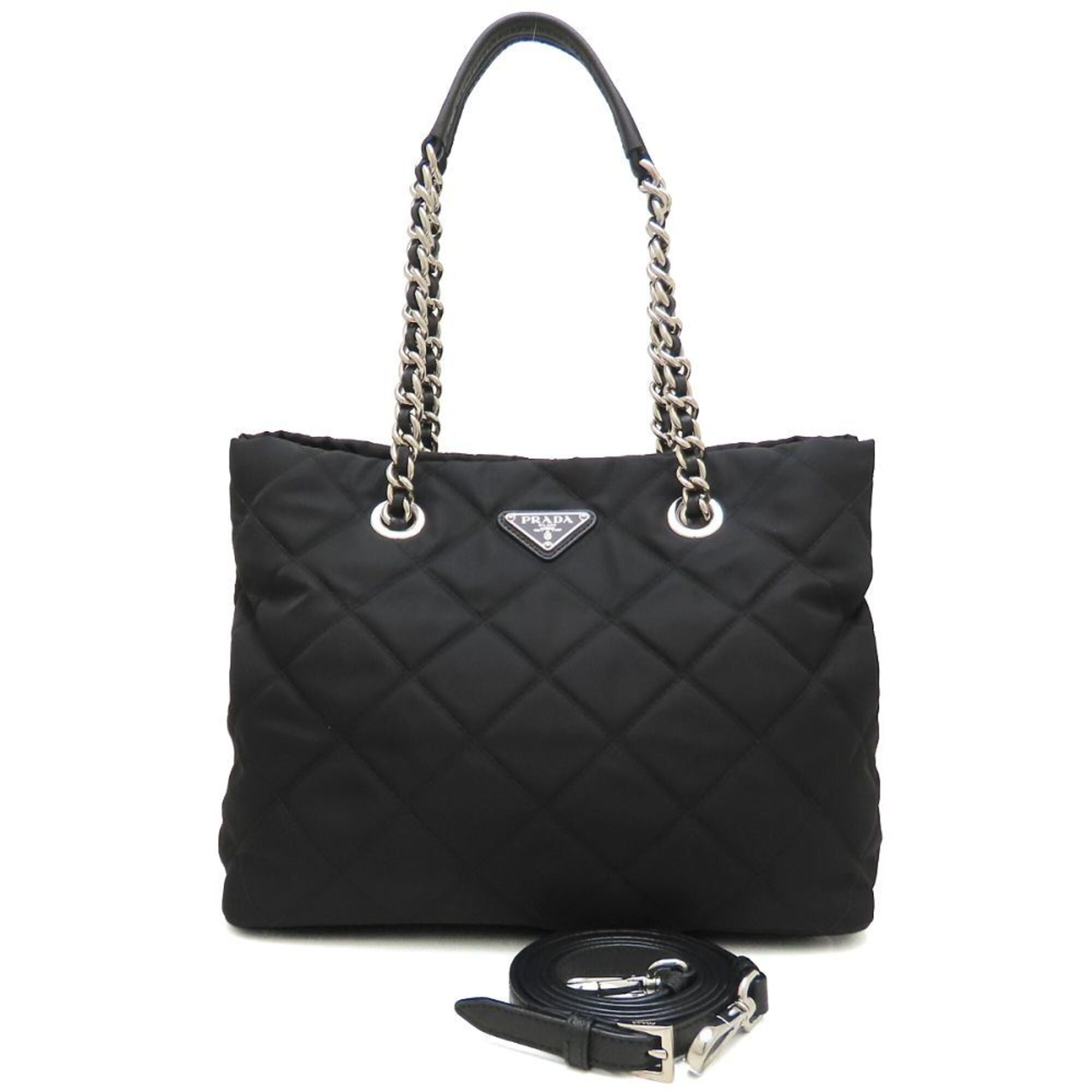 Prada Black Nylon Leather Tote Bag (Pre-Owned)