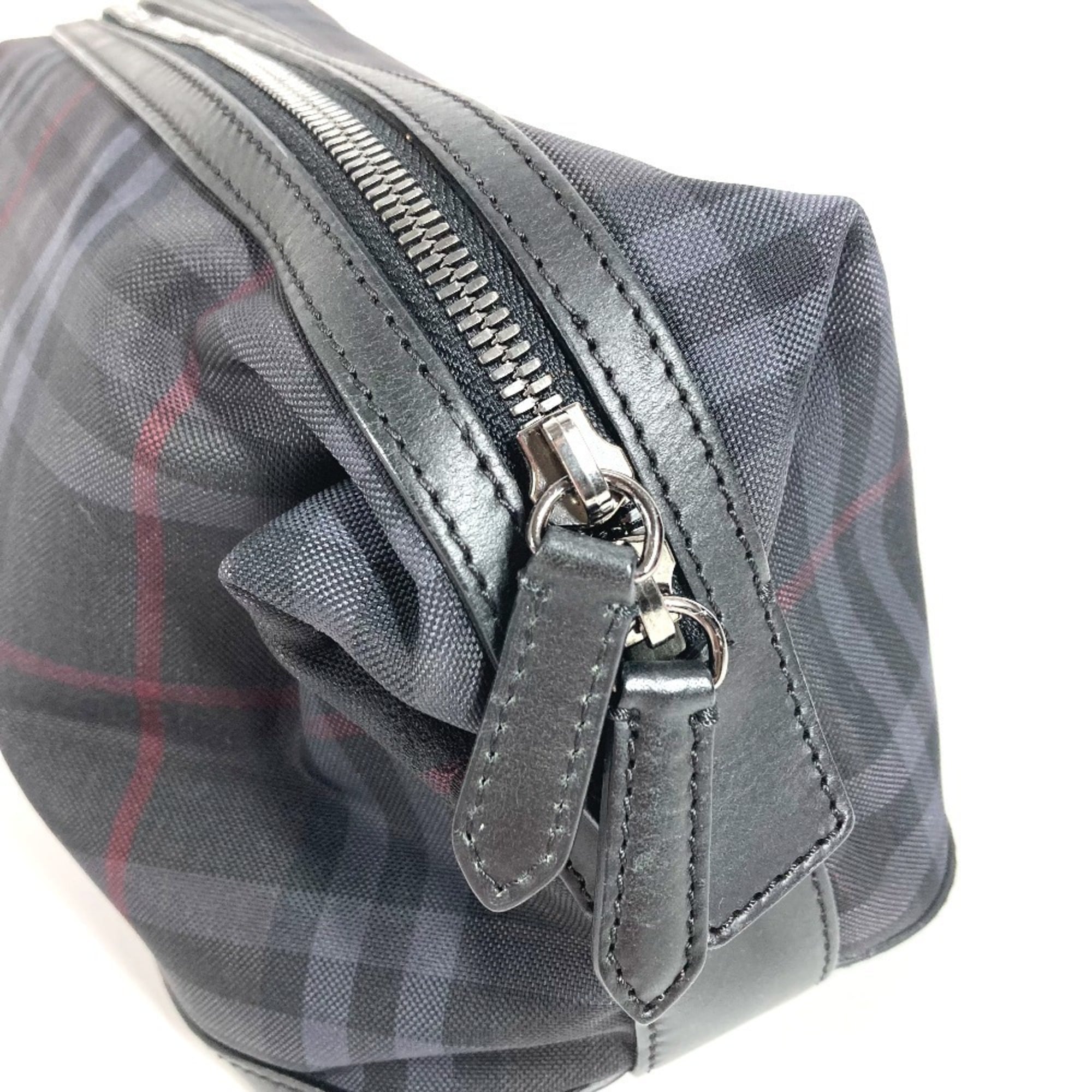 Burberry Black Nylon Canvas Leather Clutch Bag Handbag Pouch (Pre-Owned)