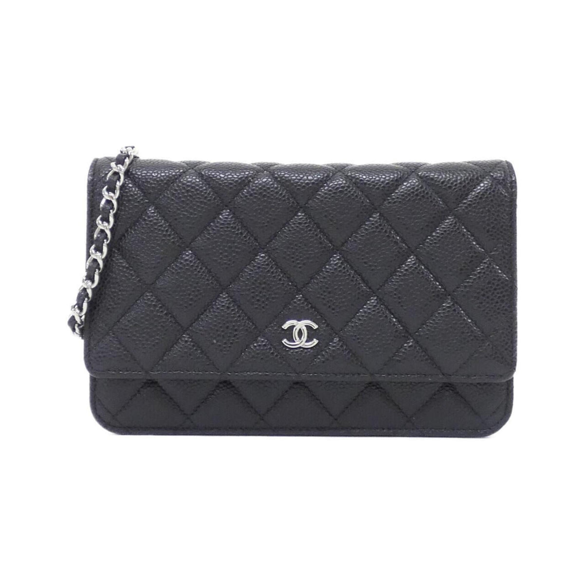 Chanel Black Grained Calfskin Chain/Shoulder Wallet (Pre-Owned)