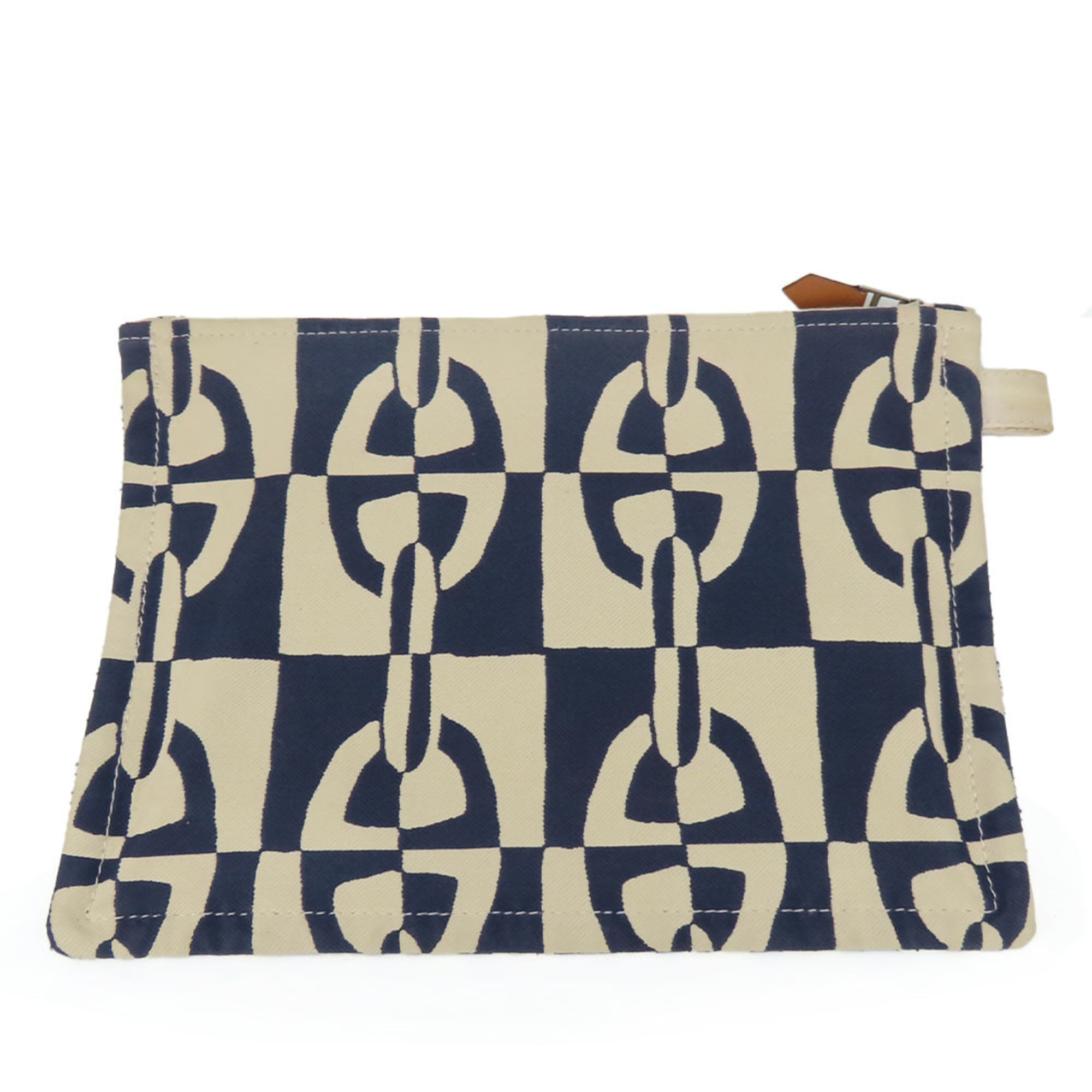 Hermes Ivory Navy Canvas Clutch Bag Pouch (Pre-Owned)