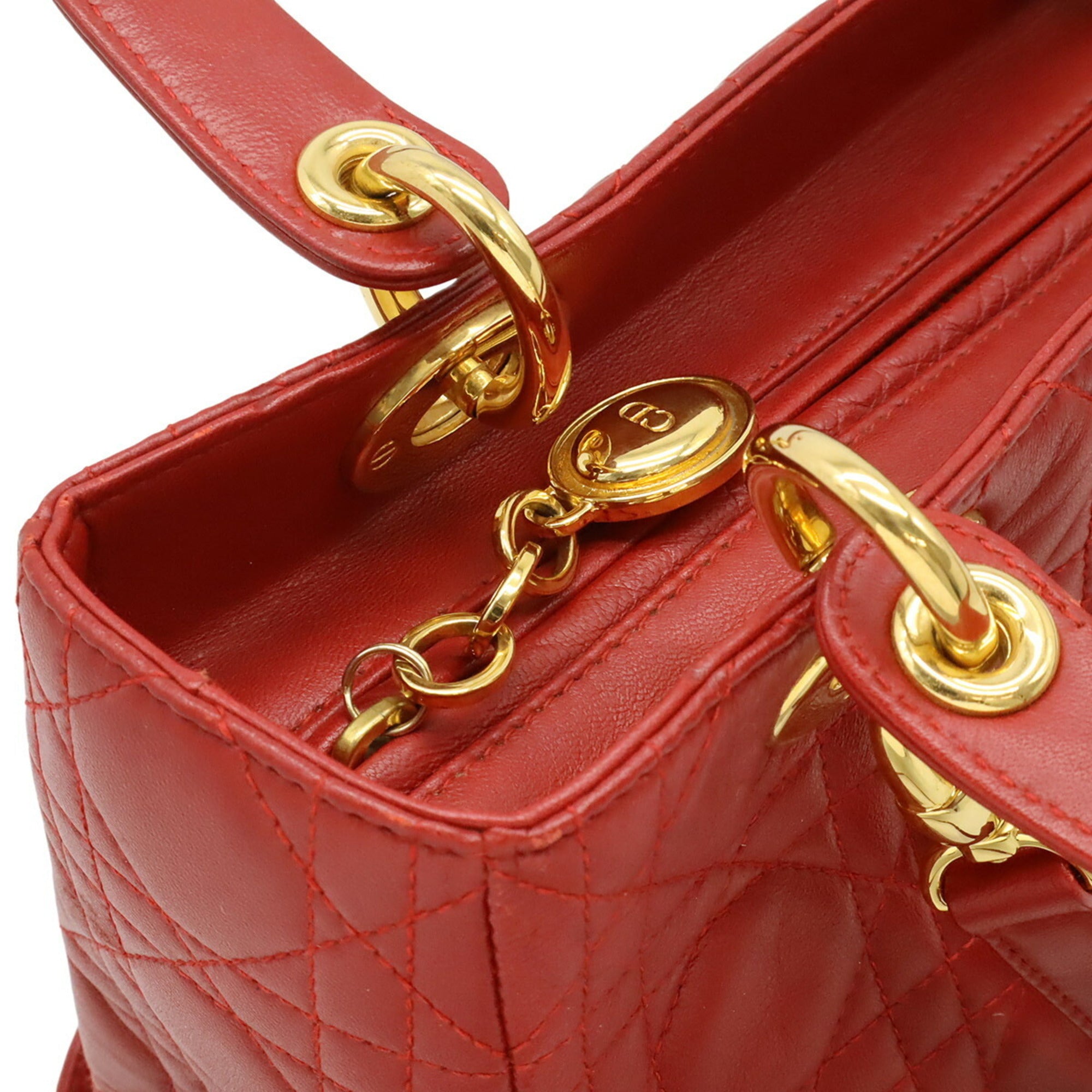 Christian Dior Red Color Leather Handbag Tote Bag (Pre-Owned)