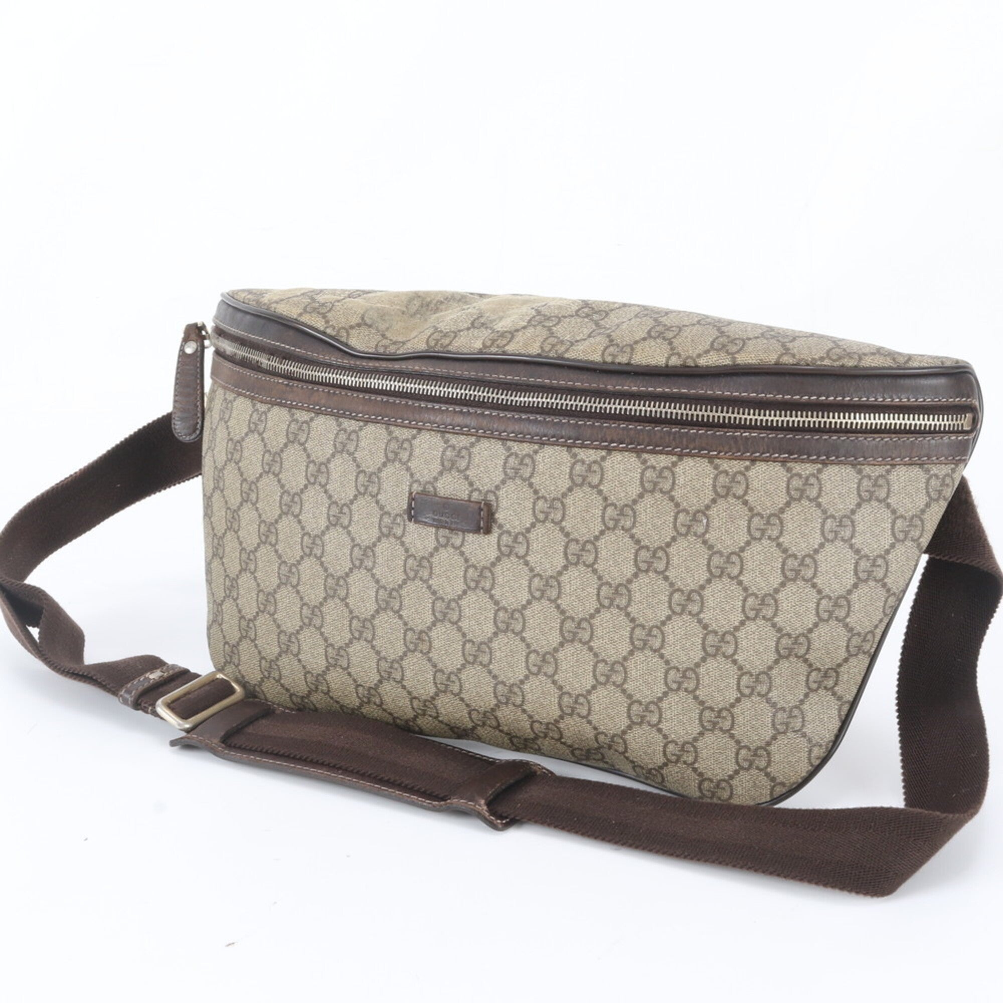Gucci Beige Brown Leather Coated Canvas Fanny Pack Shoulder Bag Sling Bag Tote Bag (Pre-Owned)