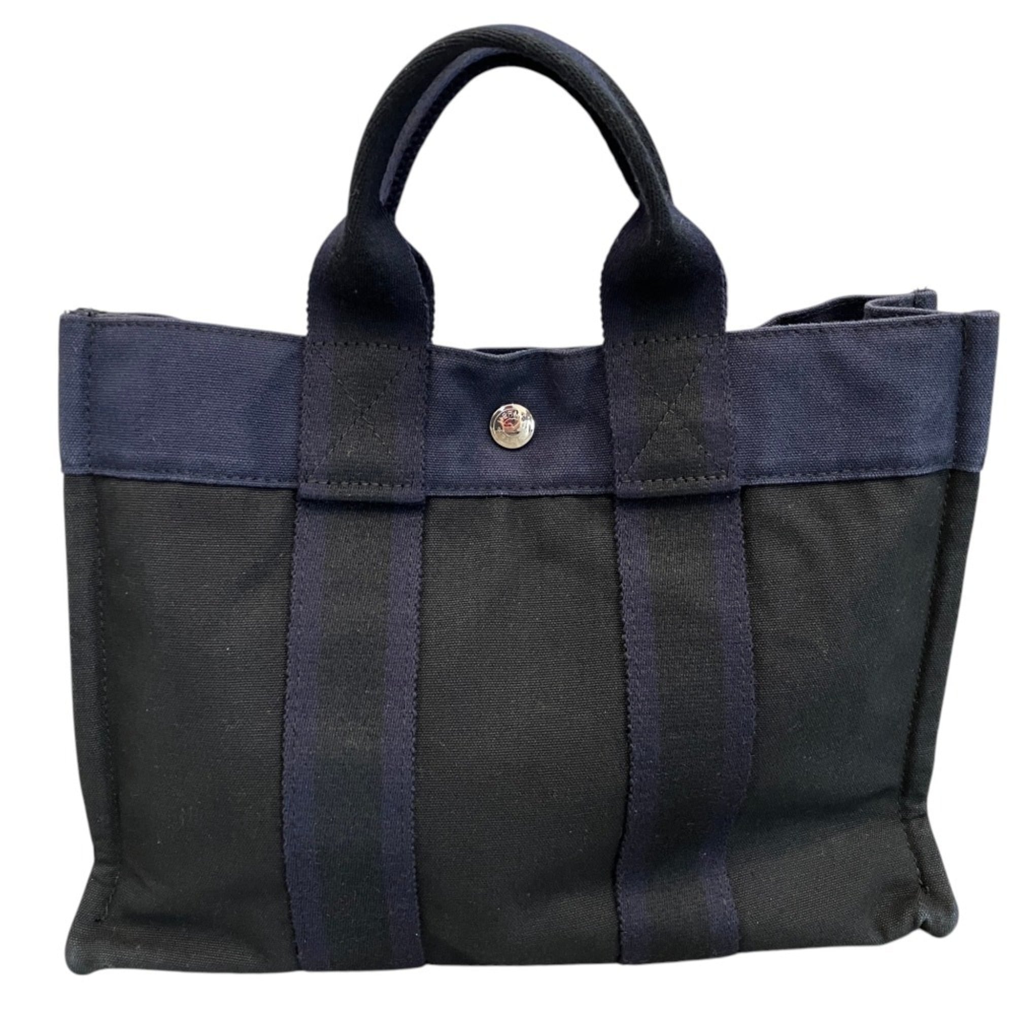Hermes Navy Canvas Handbag Tote Bag (Pre-Owned)