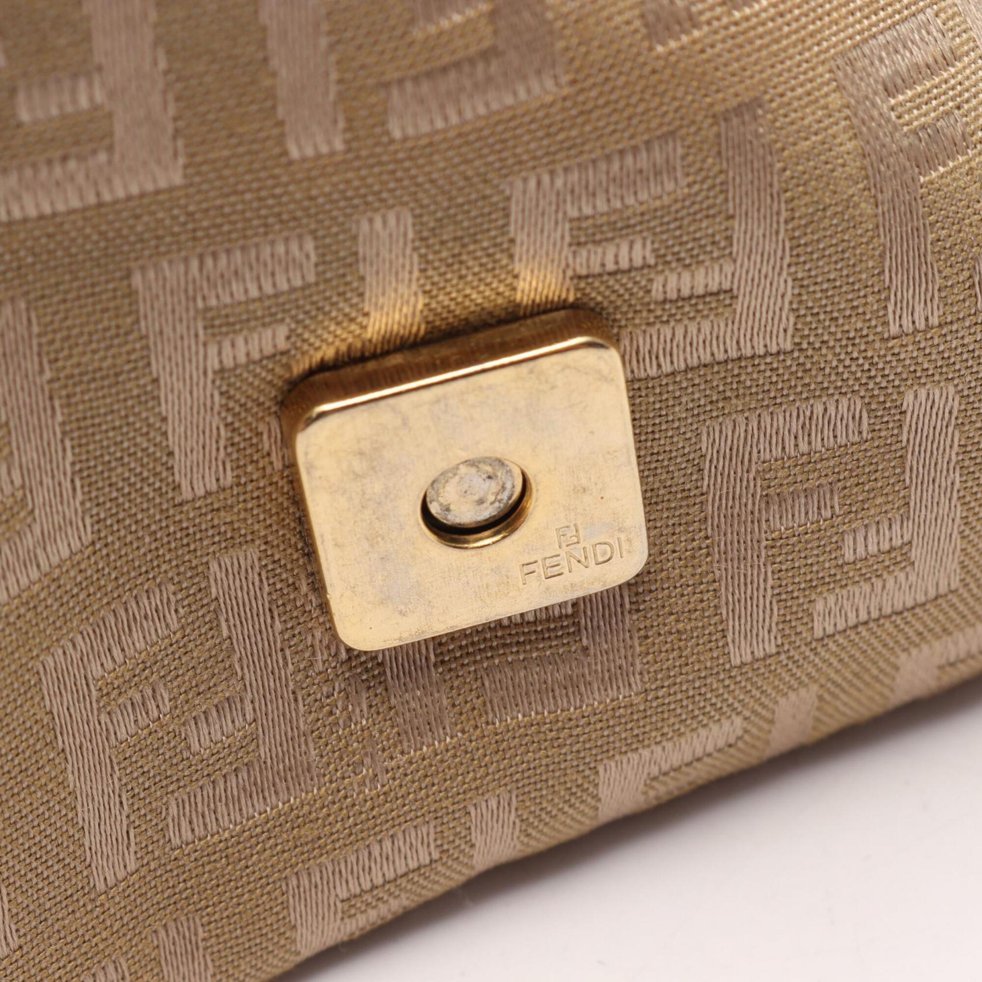 Fendi Beige Canvas Leather Handbag Shoulder Bag (Pre-Owned)