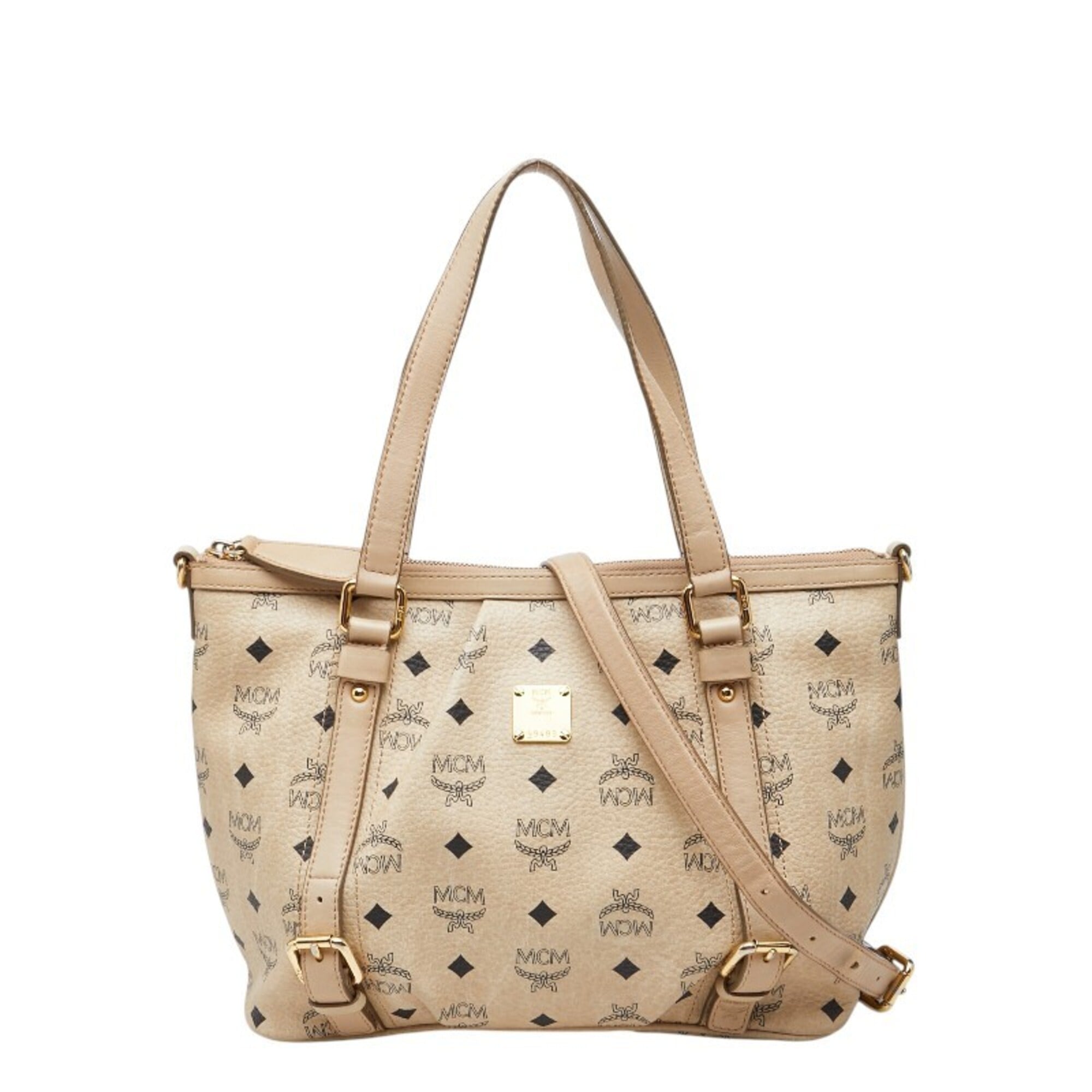 Mcm Visetos Beige Leather Handbag Shoulder Bag (Pre-Owned)