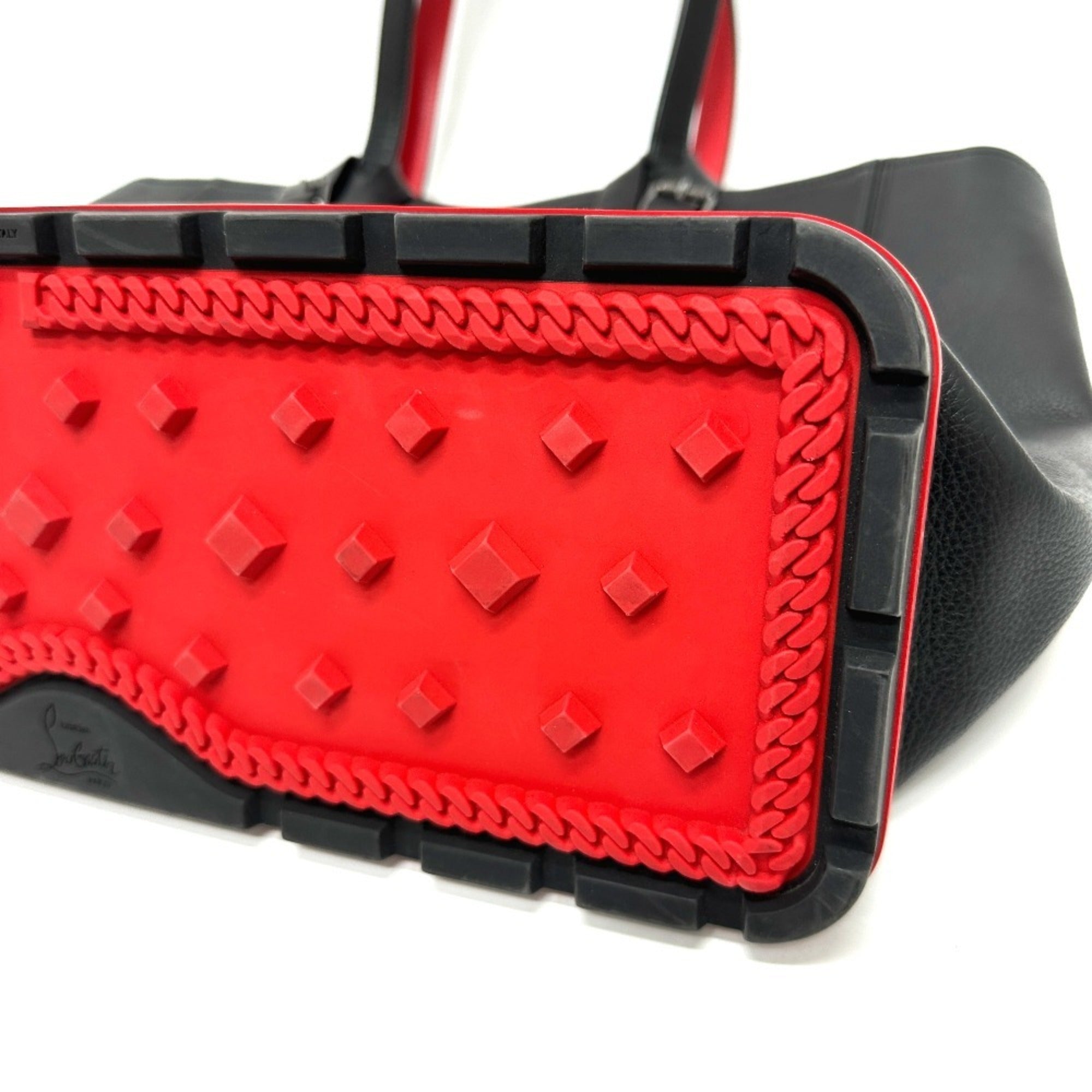 Christian Louboutin Black Red Color Leather Tote Bag (Pre-Owned)