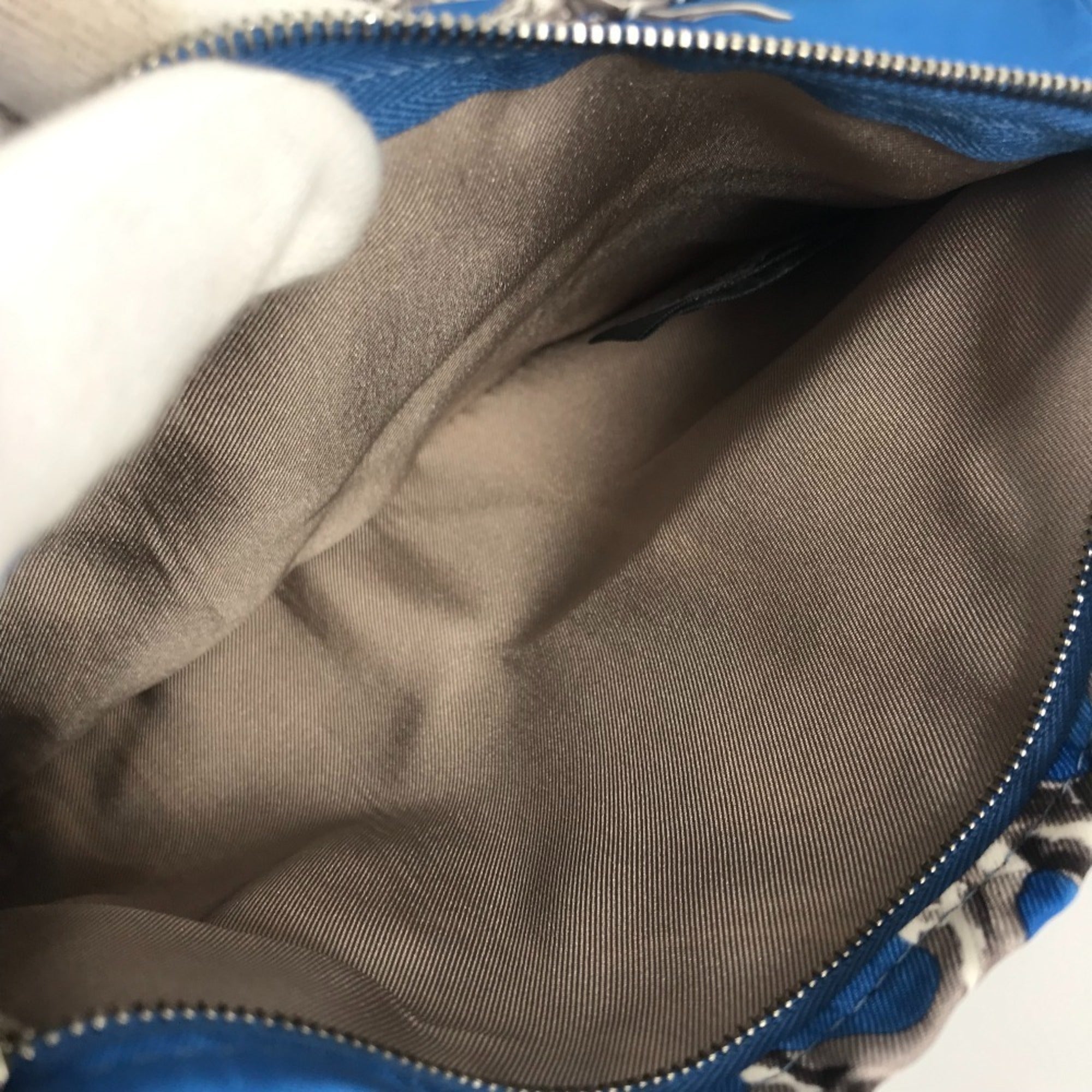 Hermes Blue White Silk Leather Shoulder Bag (Pre-Owned)