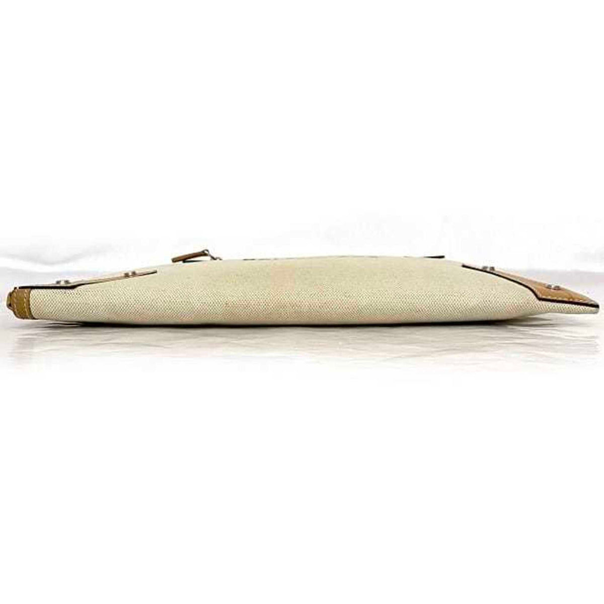 Balenciaga Beige White Canvas Leather Clutch Bag Handbag (Pre-Owned)