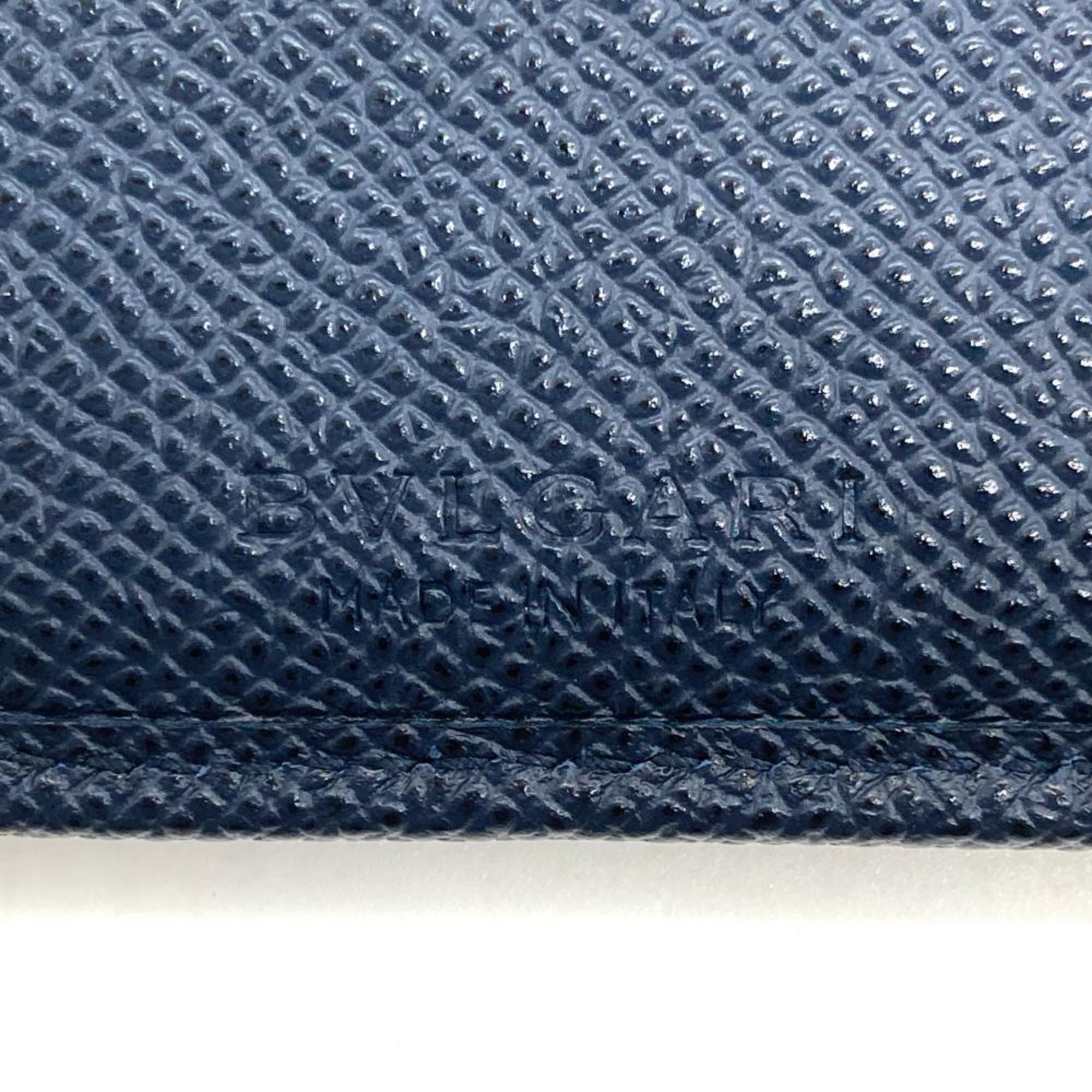 Bvlgari Navy Leather Coin Purse/Coin Case (Pre-Owned)