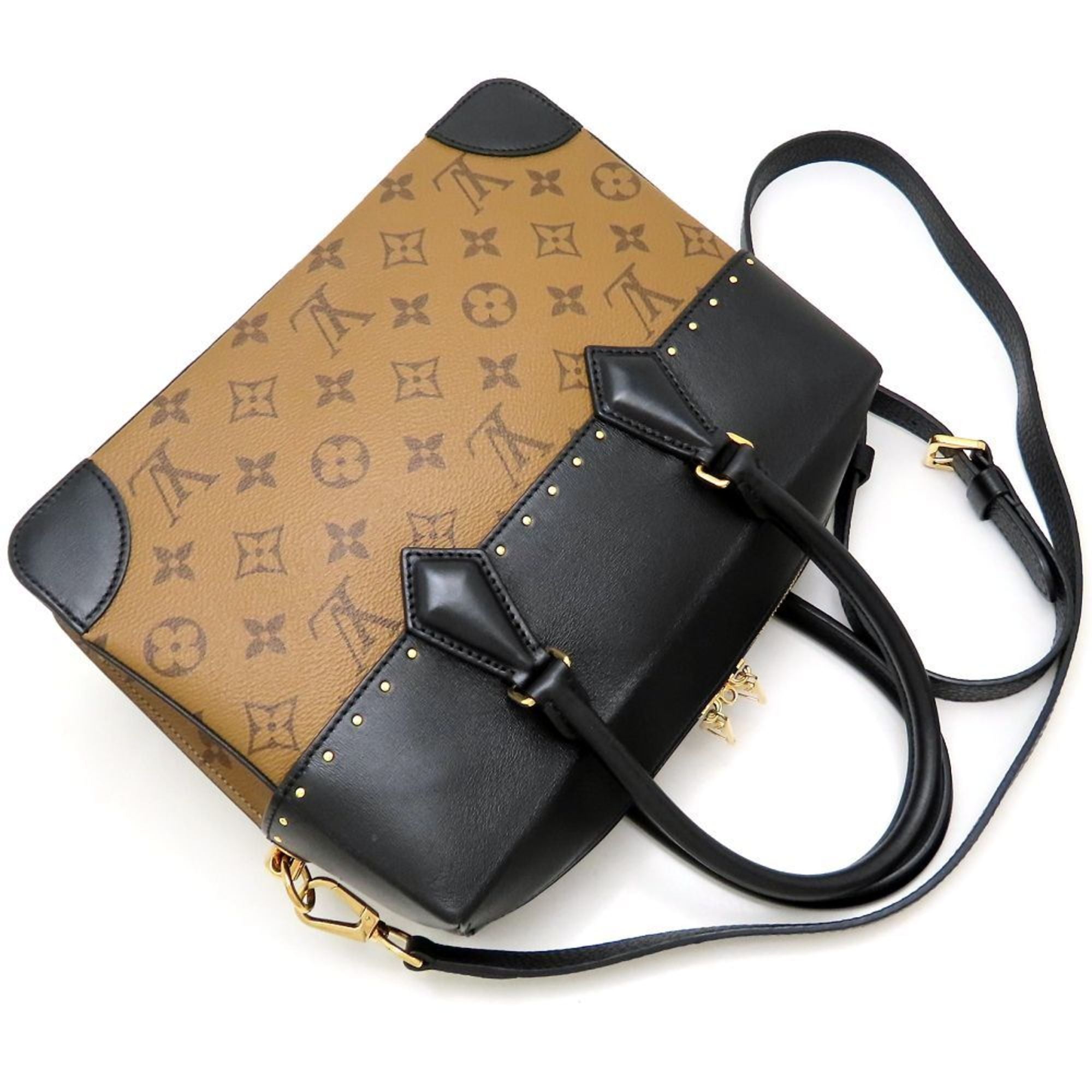 Louis Vuitton Black Brown Canvas Leather Handbag (Pre-Owned)